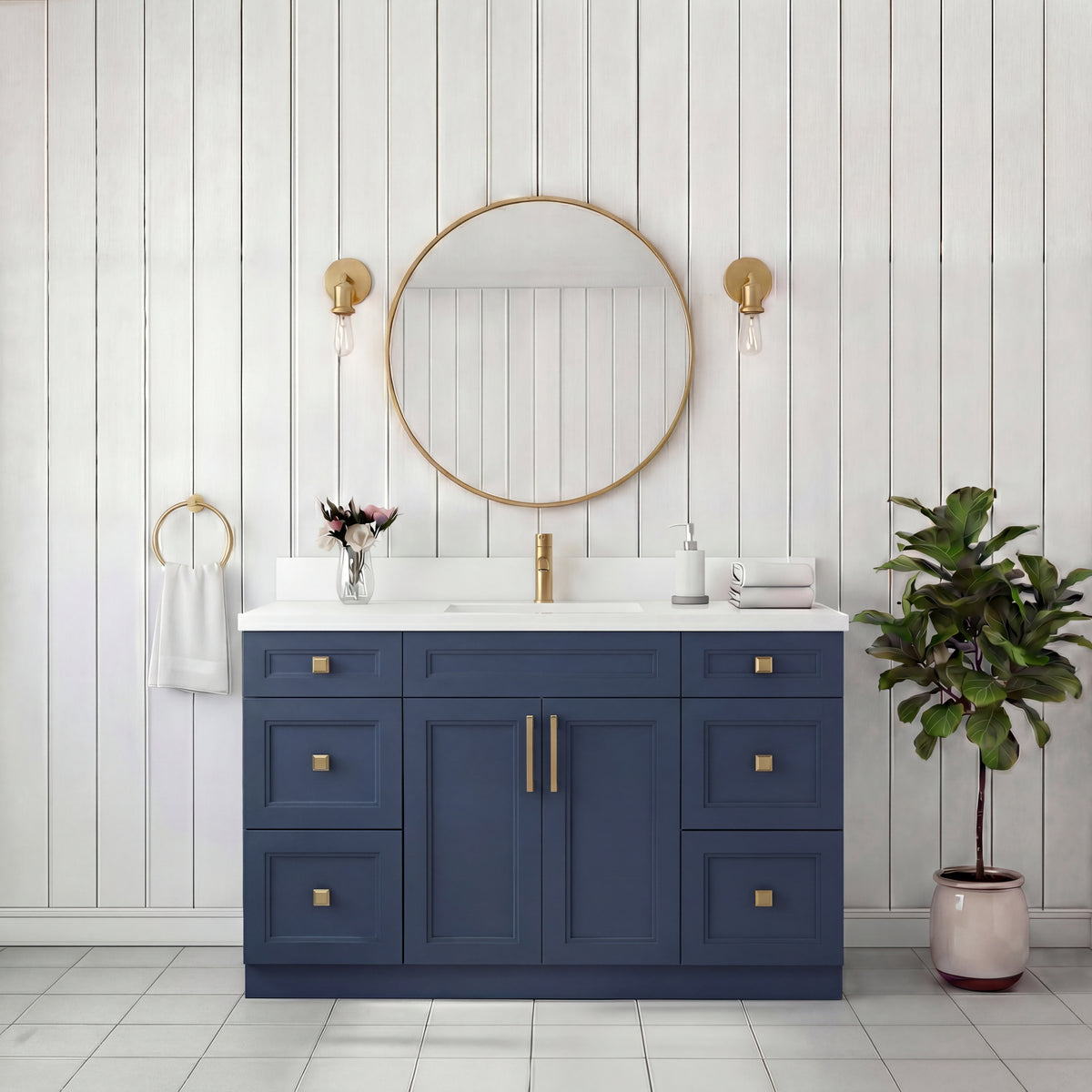 Tesoro 48" Shaker Bathroom Vanity With Quartz Countertop (Solid Wood)