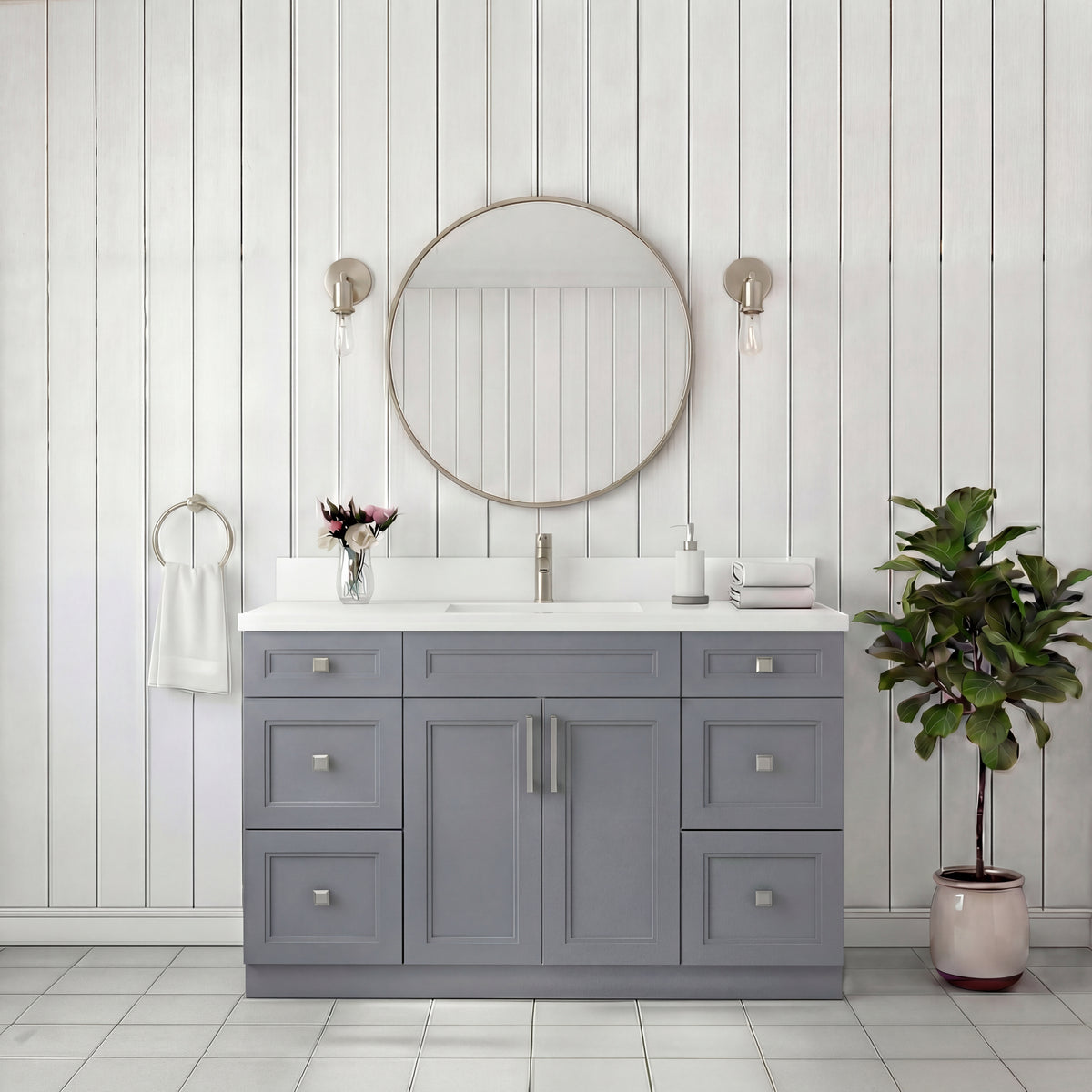 Tesoro 48" Shaker Bathroom Vanity With Quartz Countertop (Solid Wood)