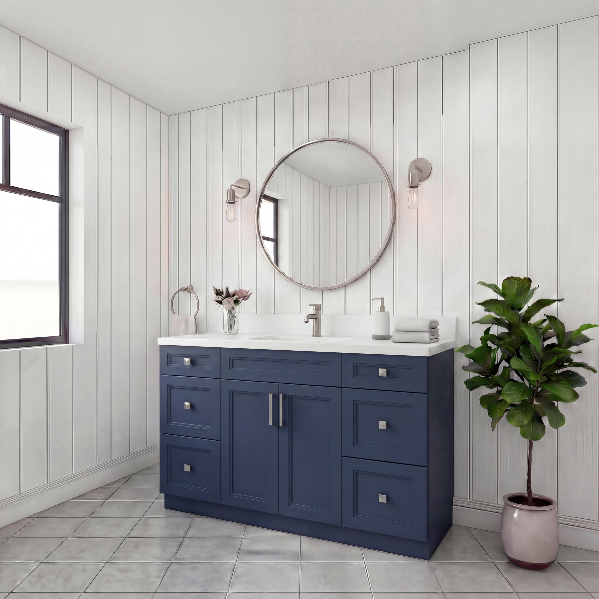 Tesoro 48" Shaker Bathroom Vanity With Quartz Countertop (Solid Wood)