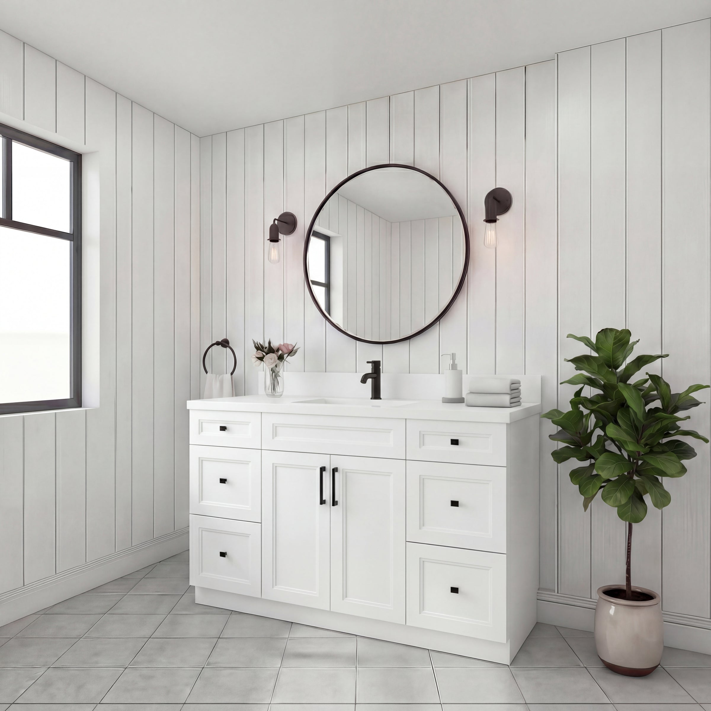 Tesoro 48" Shaker Bathroom Vanity With Quartz Countertop (Solid Wood)