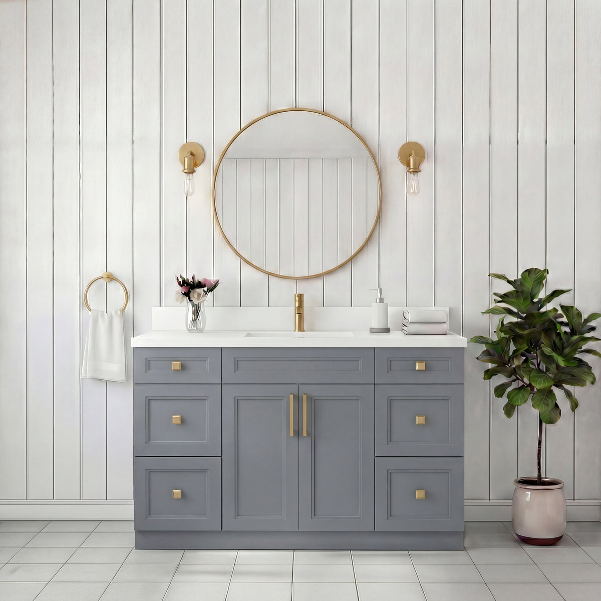 Tesoro 48" Shaker Bathroom Vanity With Quartz Countertop (Solid Wood)