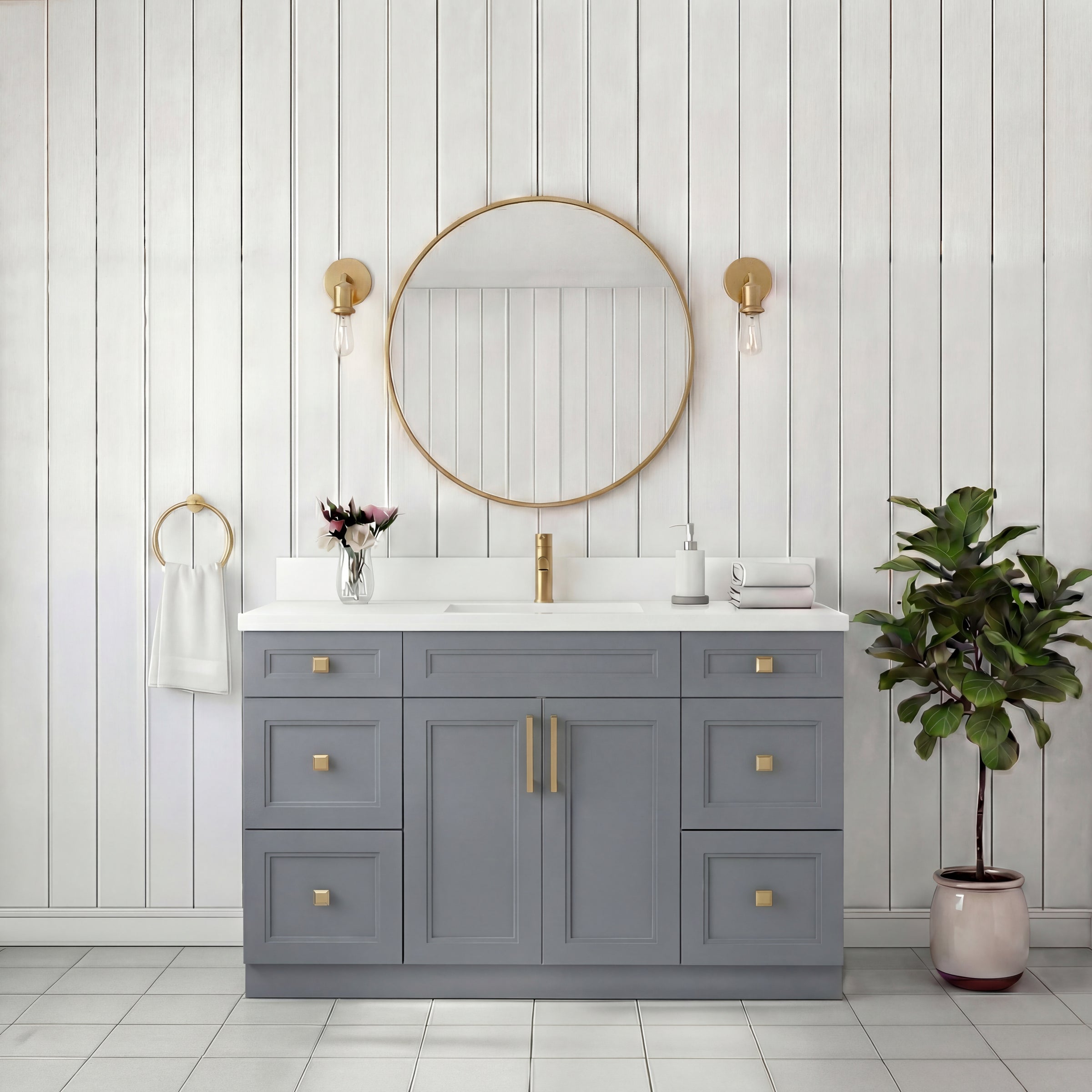 Tesoro 48" Shaker Bathroom Vanity With Quartz Countertop (Solid Wood)