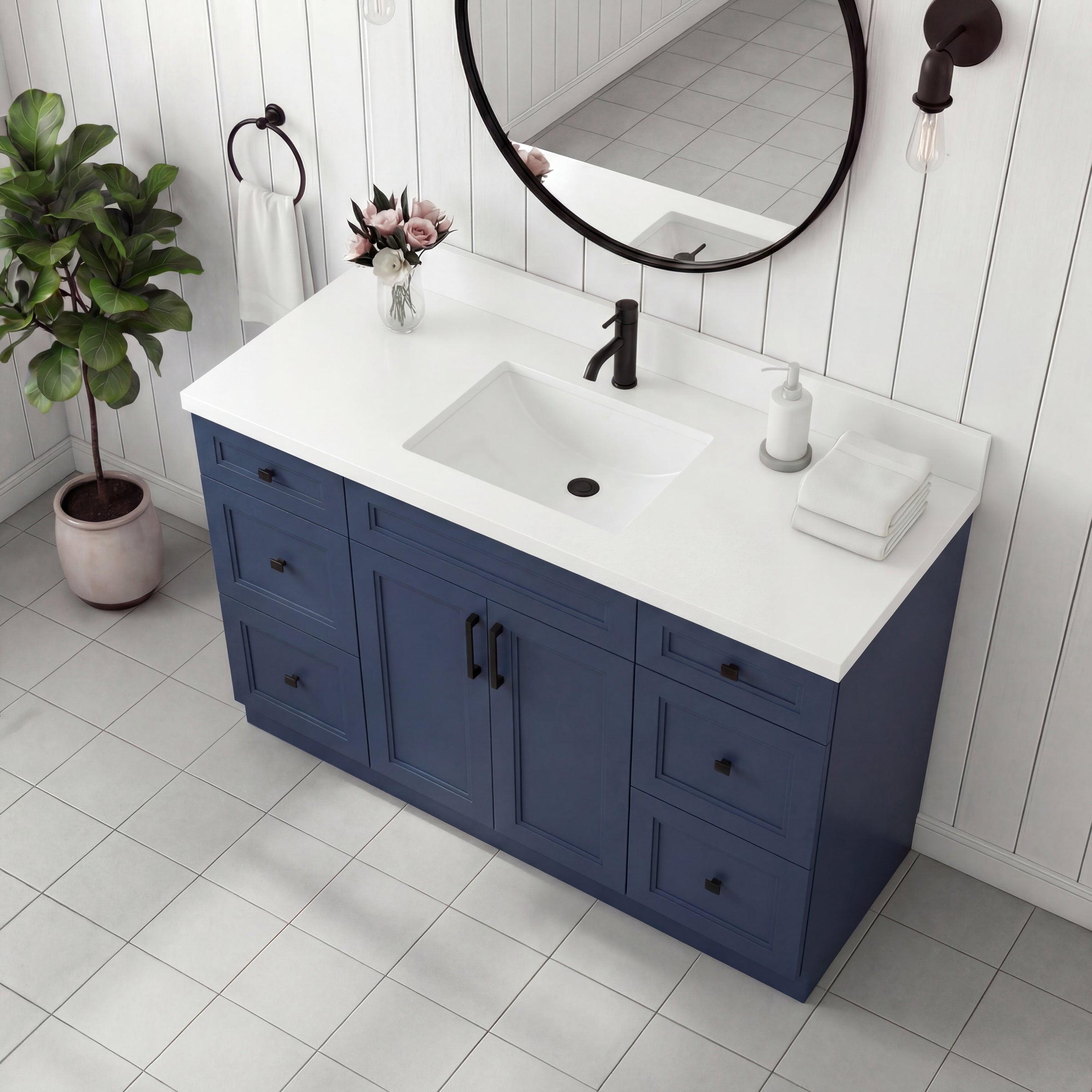 Tesoro 48" Shaker Bathroom Vanity With Quartz Countertop (Solid Wood)