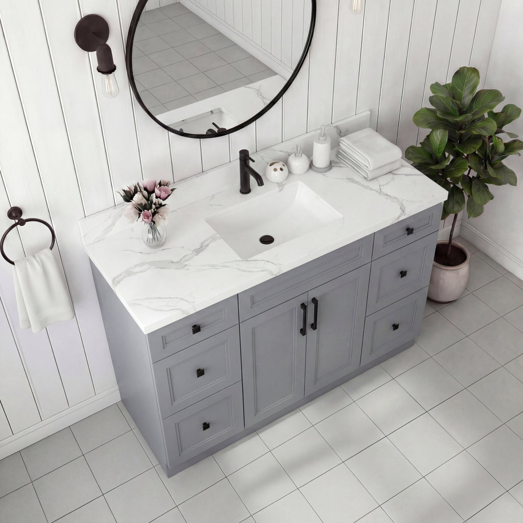 Tesoro 60" Single Sink Shaker Bathroom Vanity With Quartz Countertop (Solid Wood)