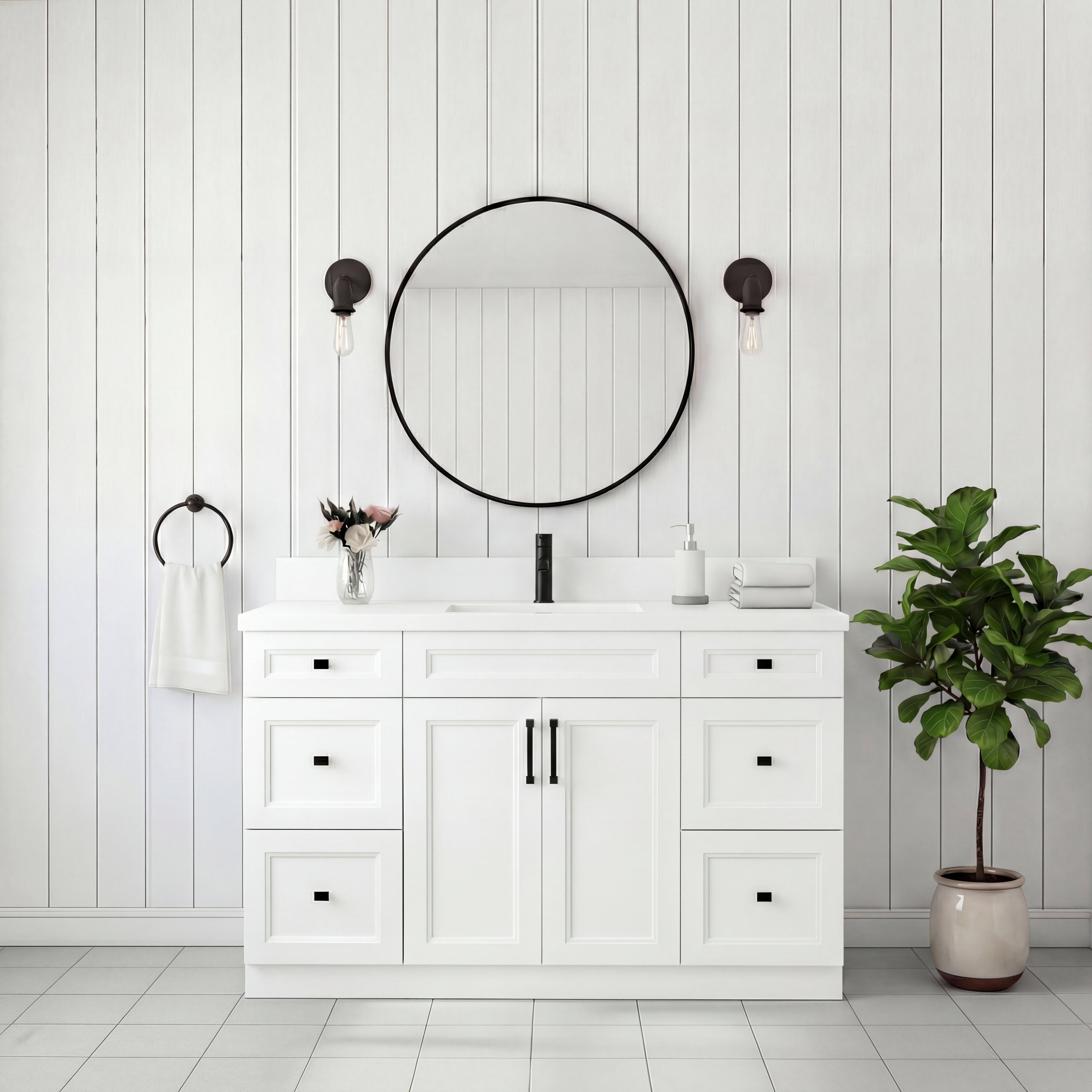 Tesoro 48" Shaker Bathroom Vanity With Quartz Countertop (Solid Wood)