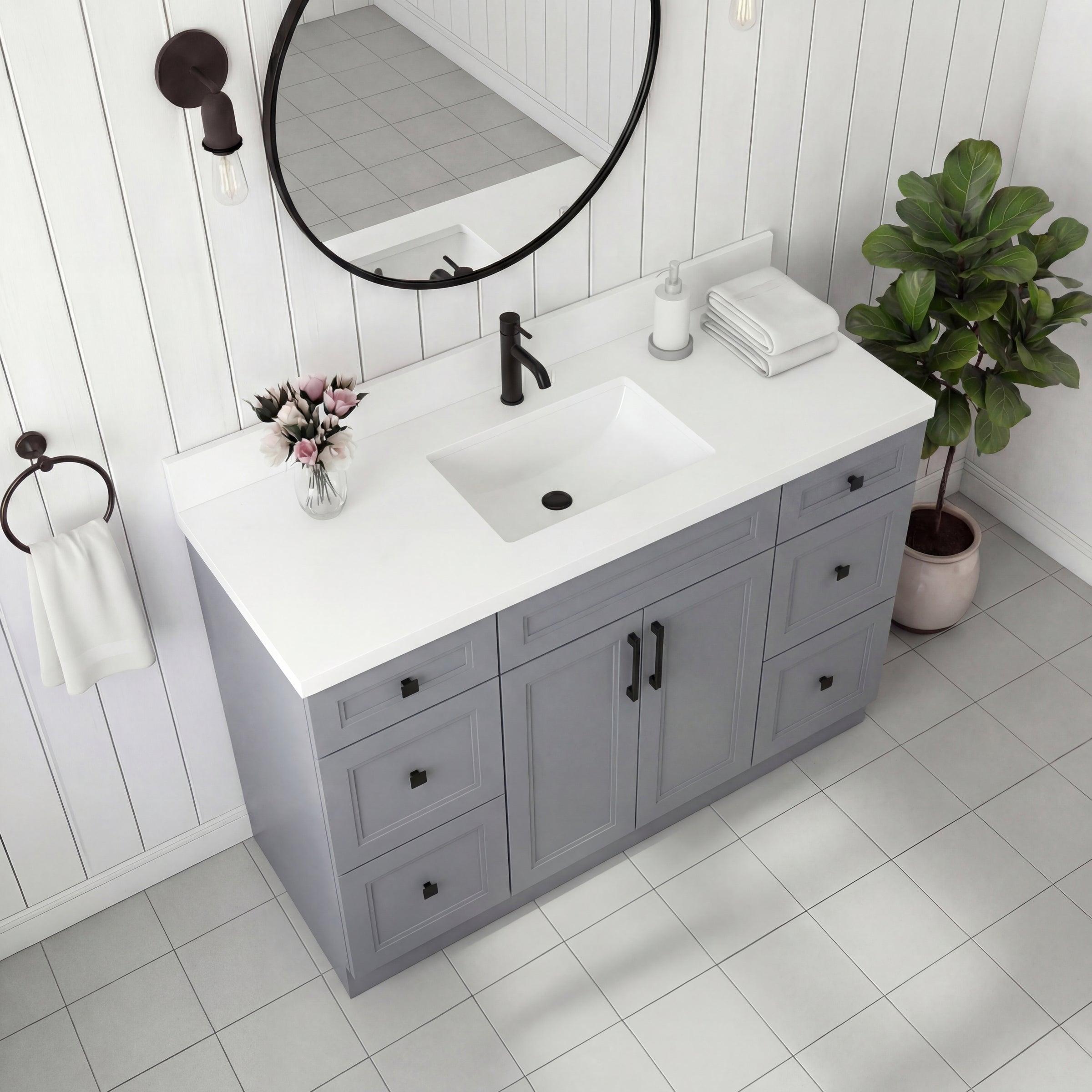 Tesoro 48" Shaker Bathroom Vanity With Quartz Countertop (Solid Wood)
