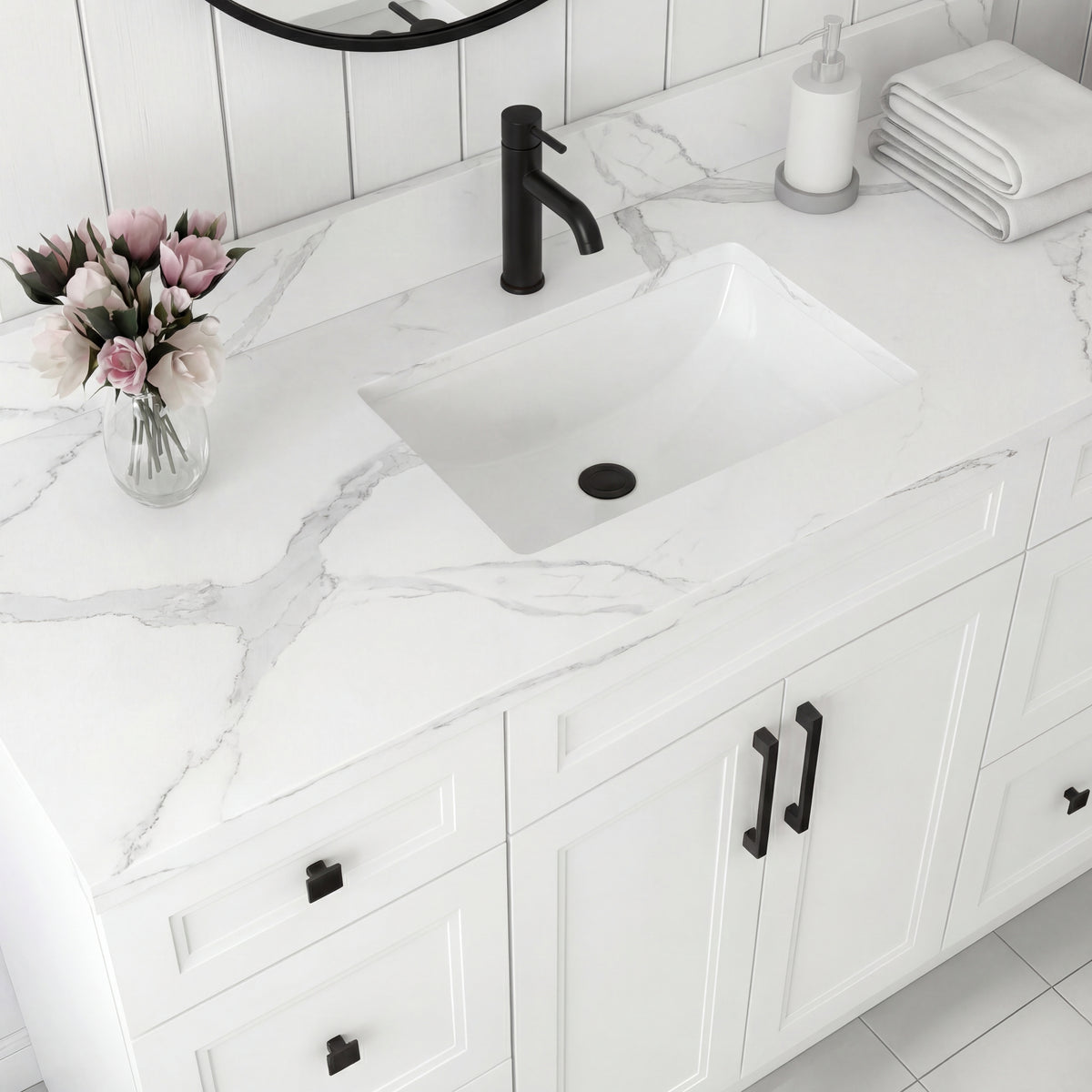 Tesoro 48" Shaker Bathroom Vanity With Quartz Countertop (Solid Wood)