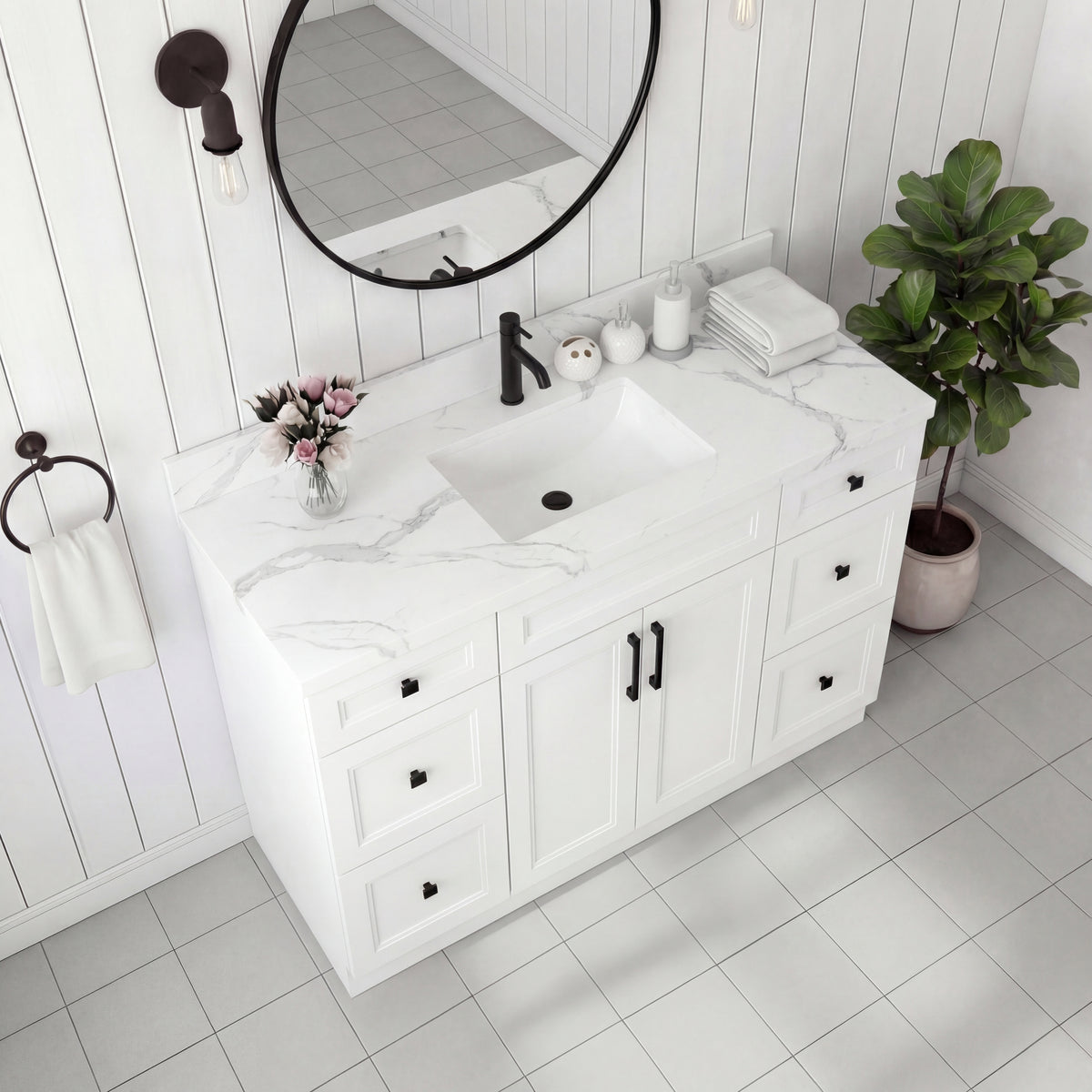 Tesoro 48" Shaker Bathroom Vanity With Quartz Countertop (Solid Wood)