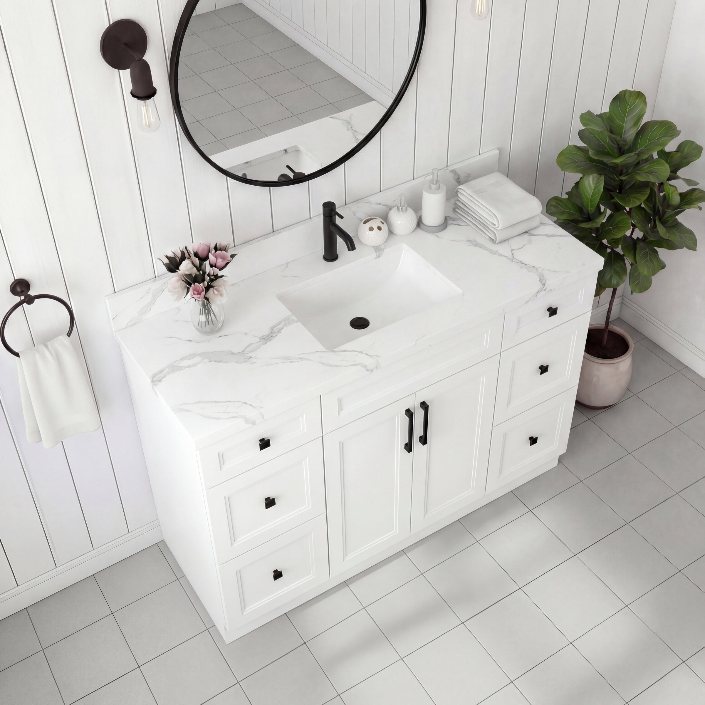 Tesoro 48" Shaker Bathroom Vanity With Quartz Countertop (Solid Wood)