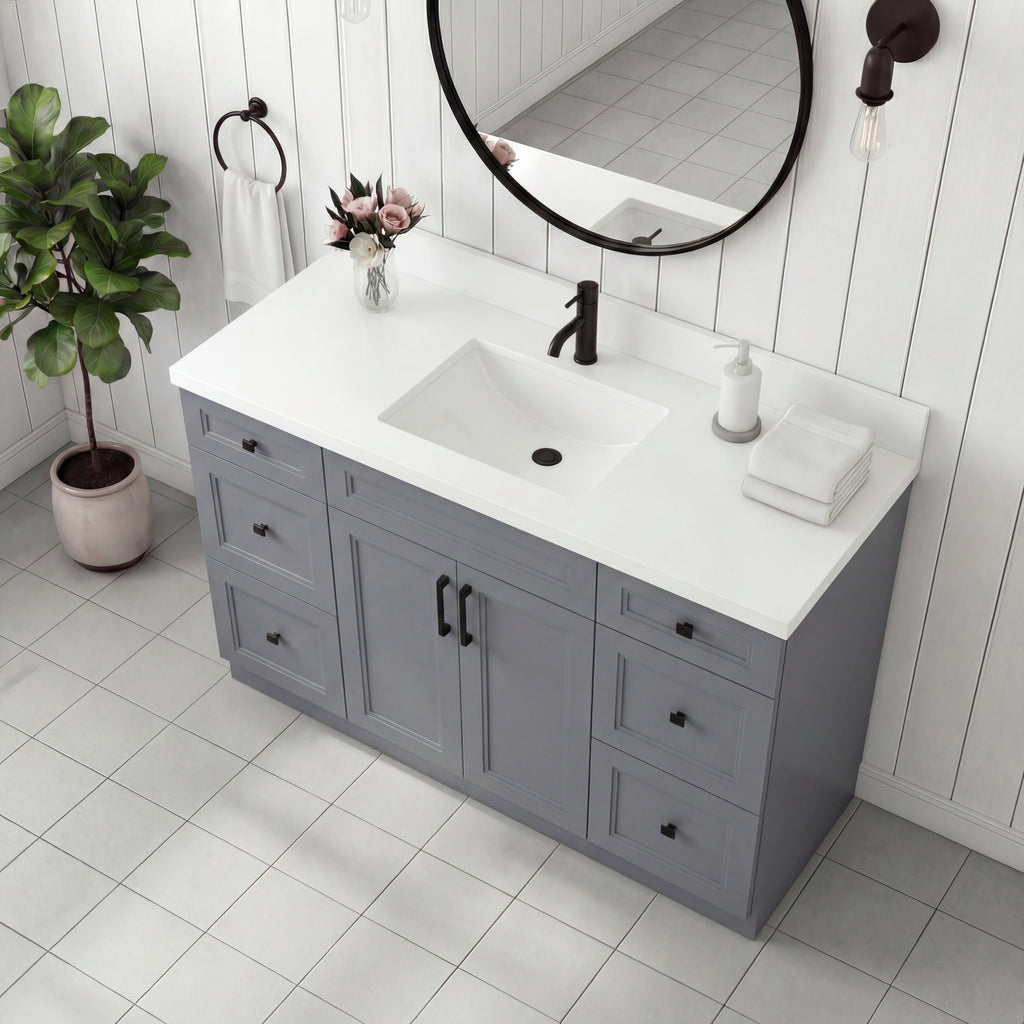 Tesoro 60" Single Sink Shaker Bathroom Vanity With Quartz Countertop (Solid Wood)