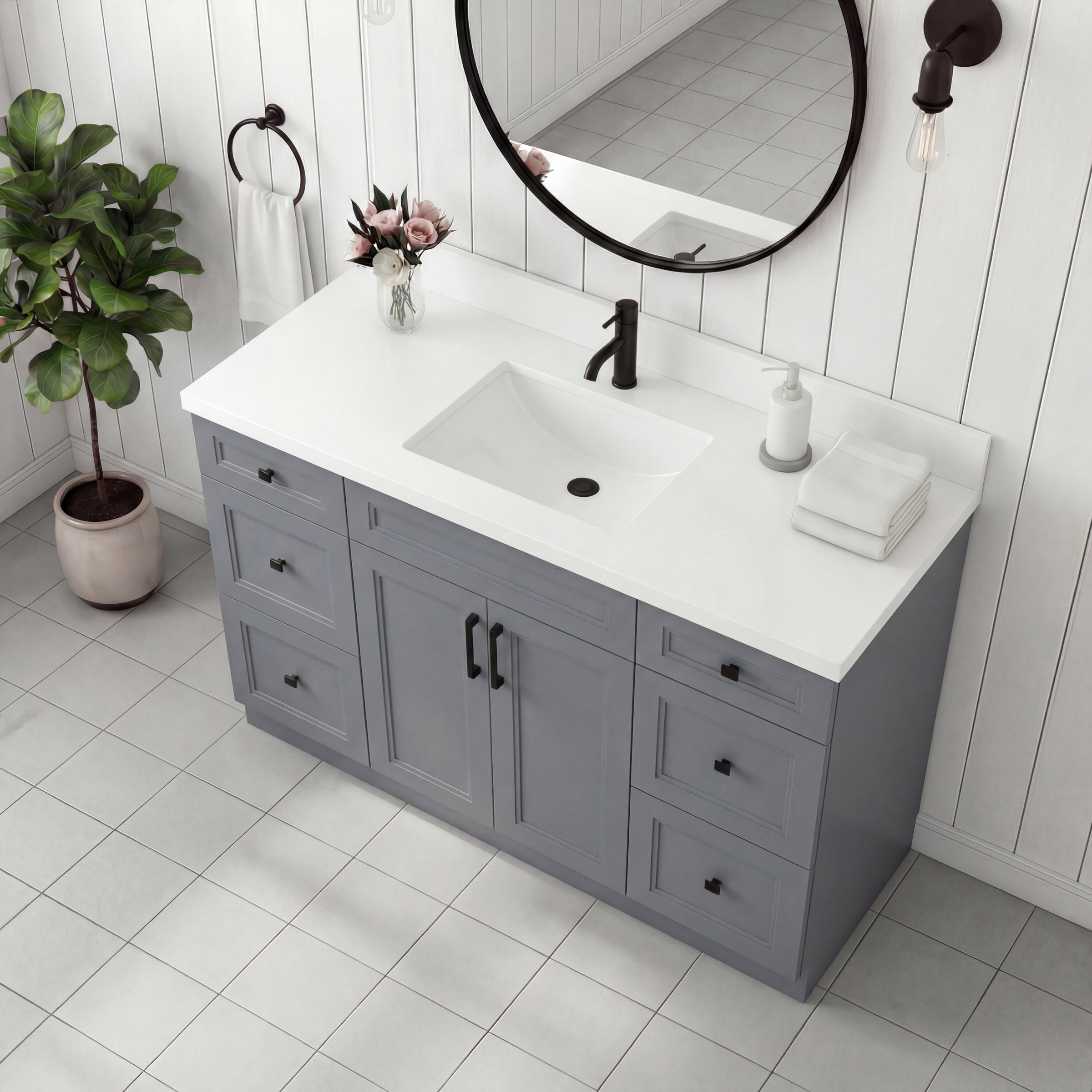 Tesoro 48" Shaker Bathroom Vanity With Quartz Countertop (Solid Wood)