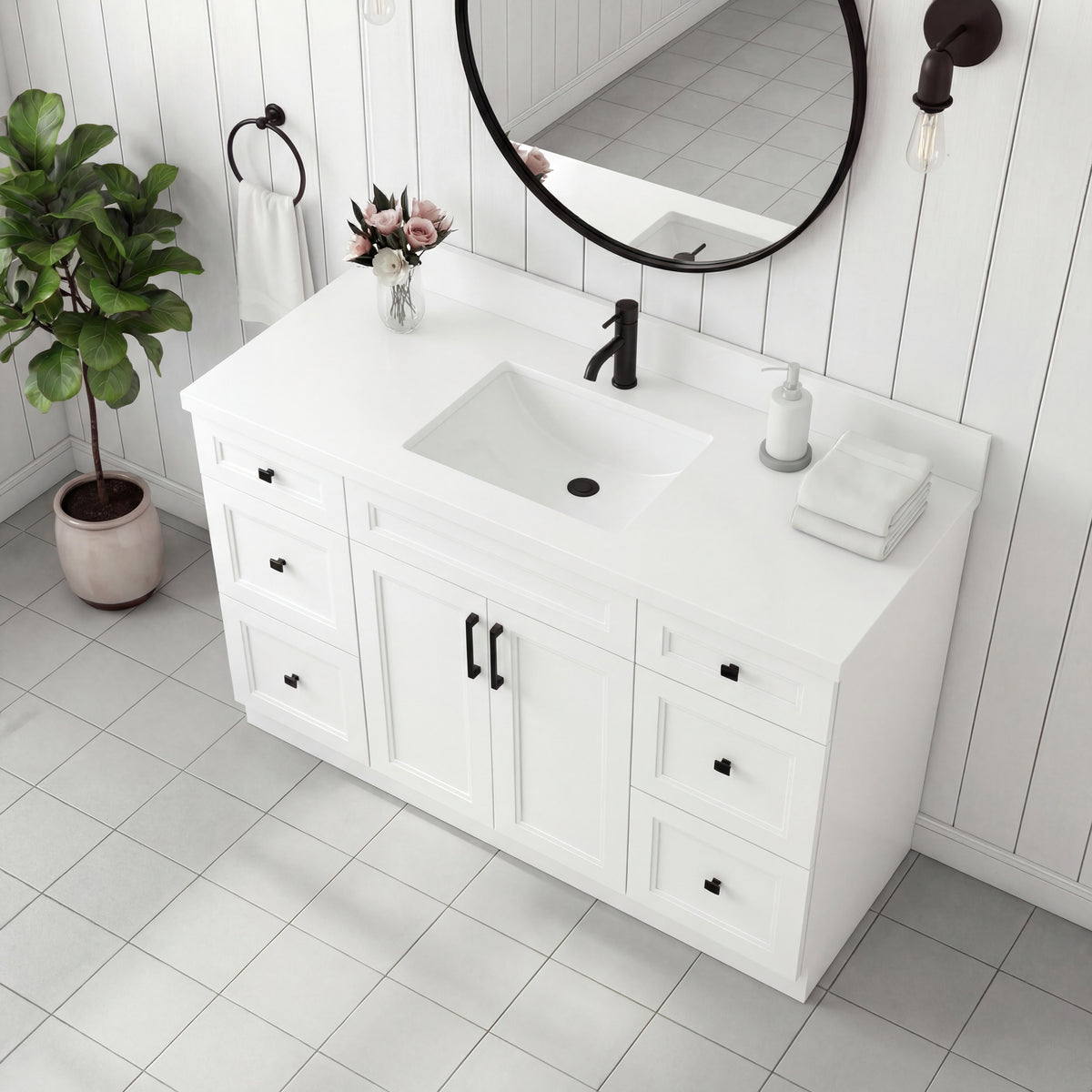 Tesoro 48" Shaker Bathroom Vanity With Quartz Countertop (Solid Wood)