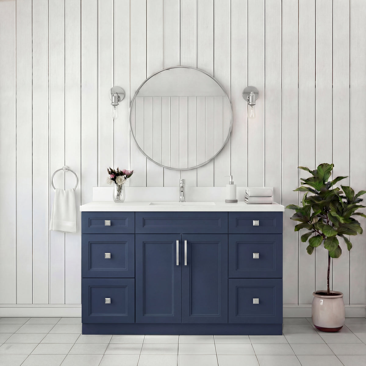 Tesoro 48" Shaker Bathroom Vanity With Quartz Countertop (Solid Wood)