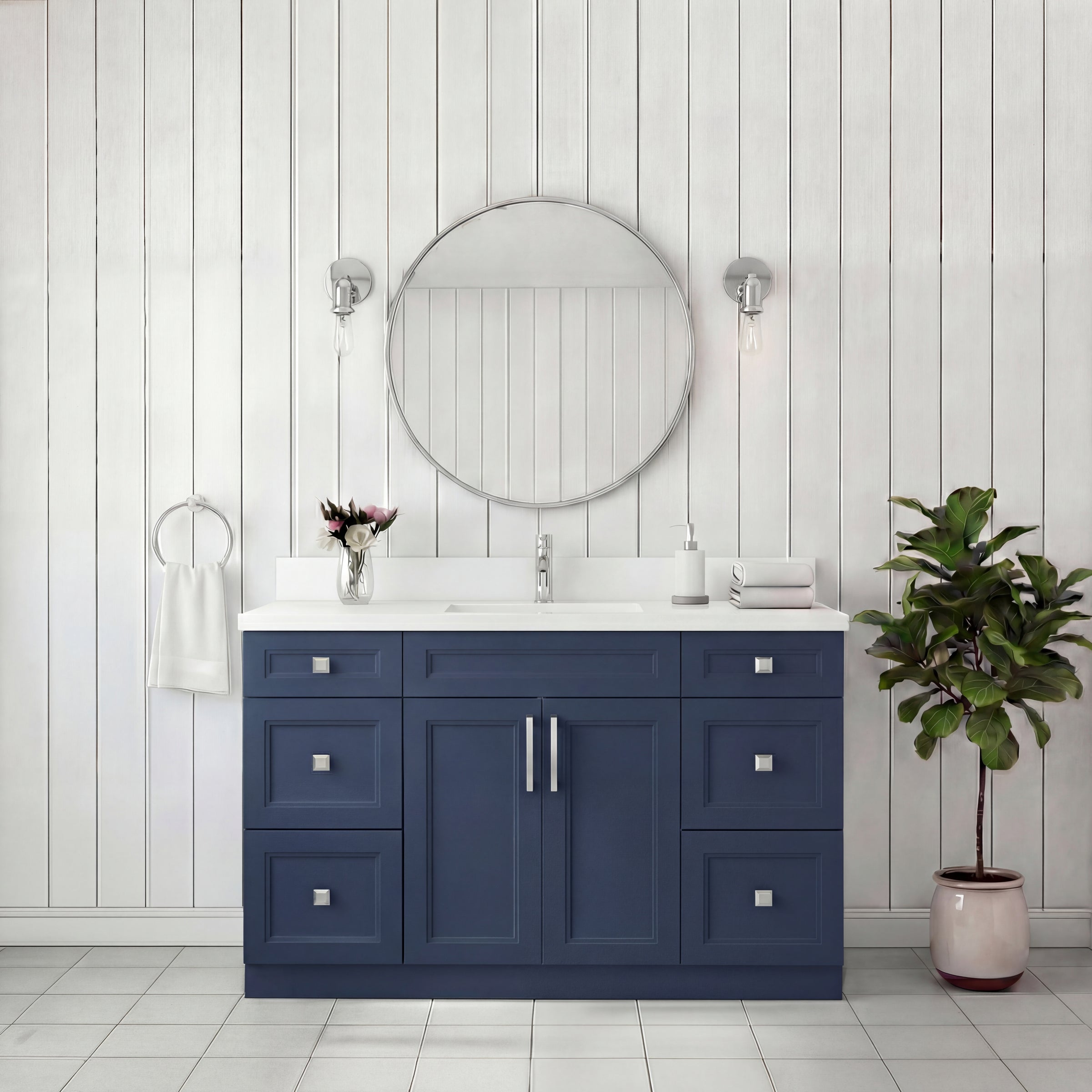 Tesoro 48" Shaker Bathroom Vanity With Quartz Countertop (Solid Wood)