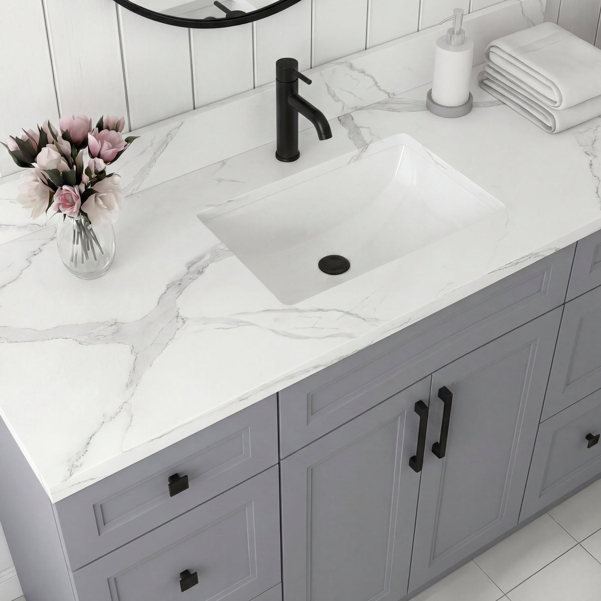 Tesoro 48" Shaker Bathroom Vanity With Quartz Countertop (Solid Wood)