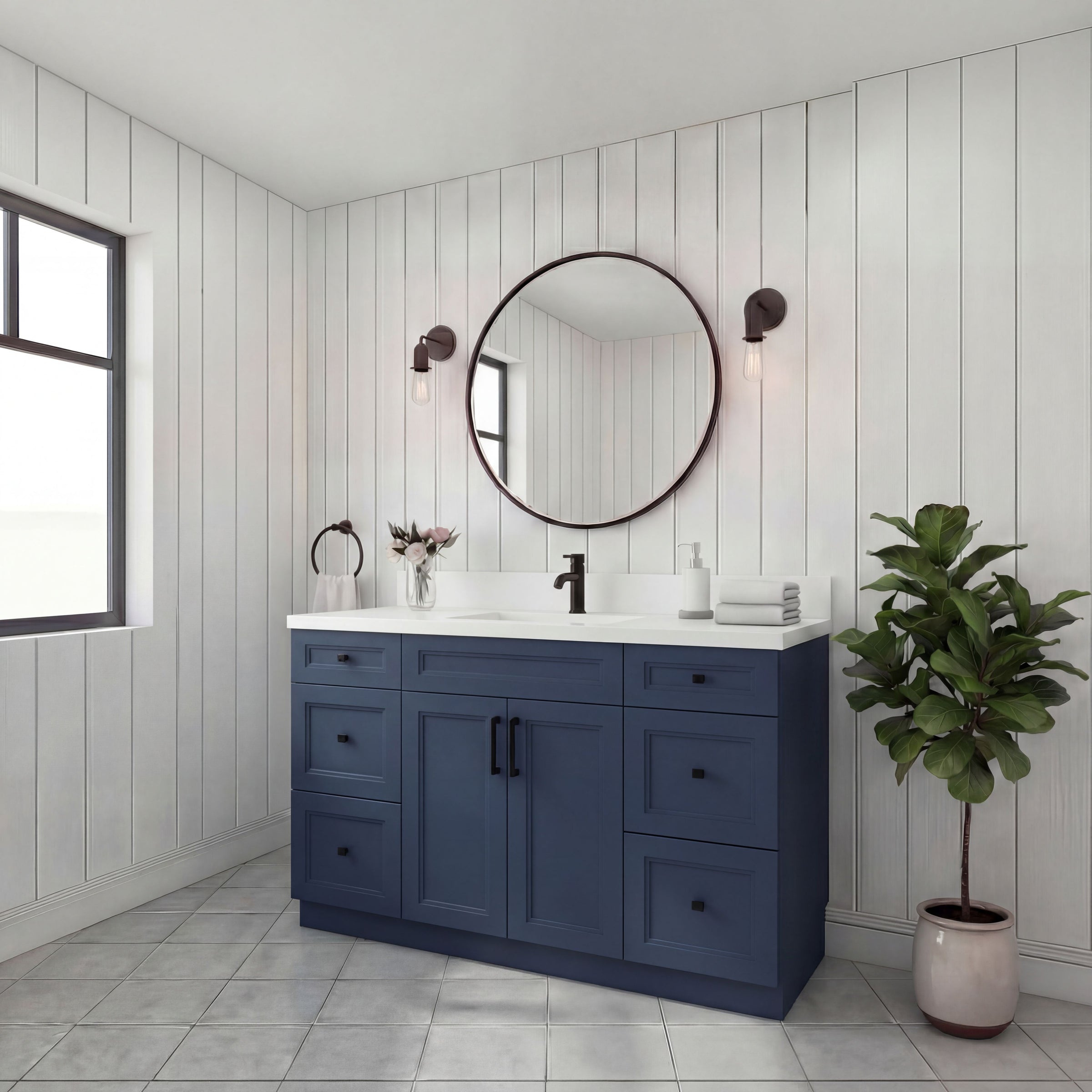 Tesoro 48" Shaker Bathroom Vanity With Quartz Countertop (Solid Wood)