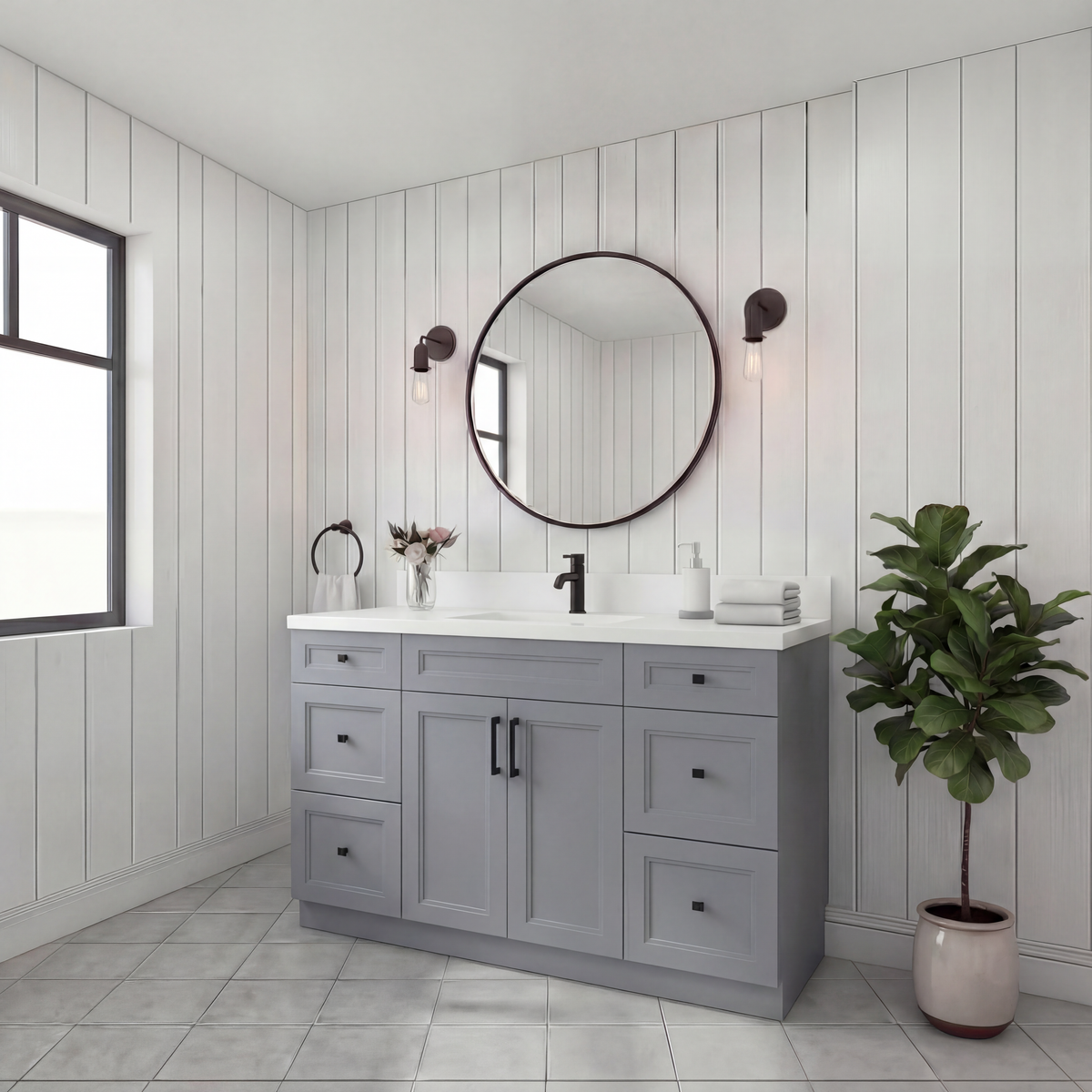 Tesoro 48" Shaker Bathroom Vanity With Quartz Countertop (Solid Wood)