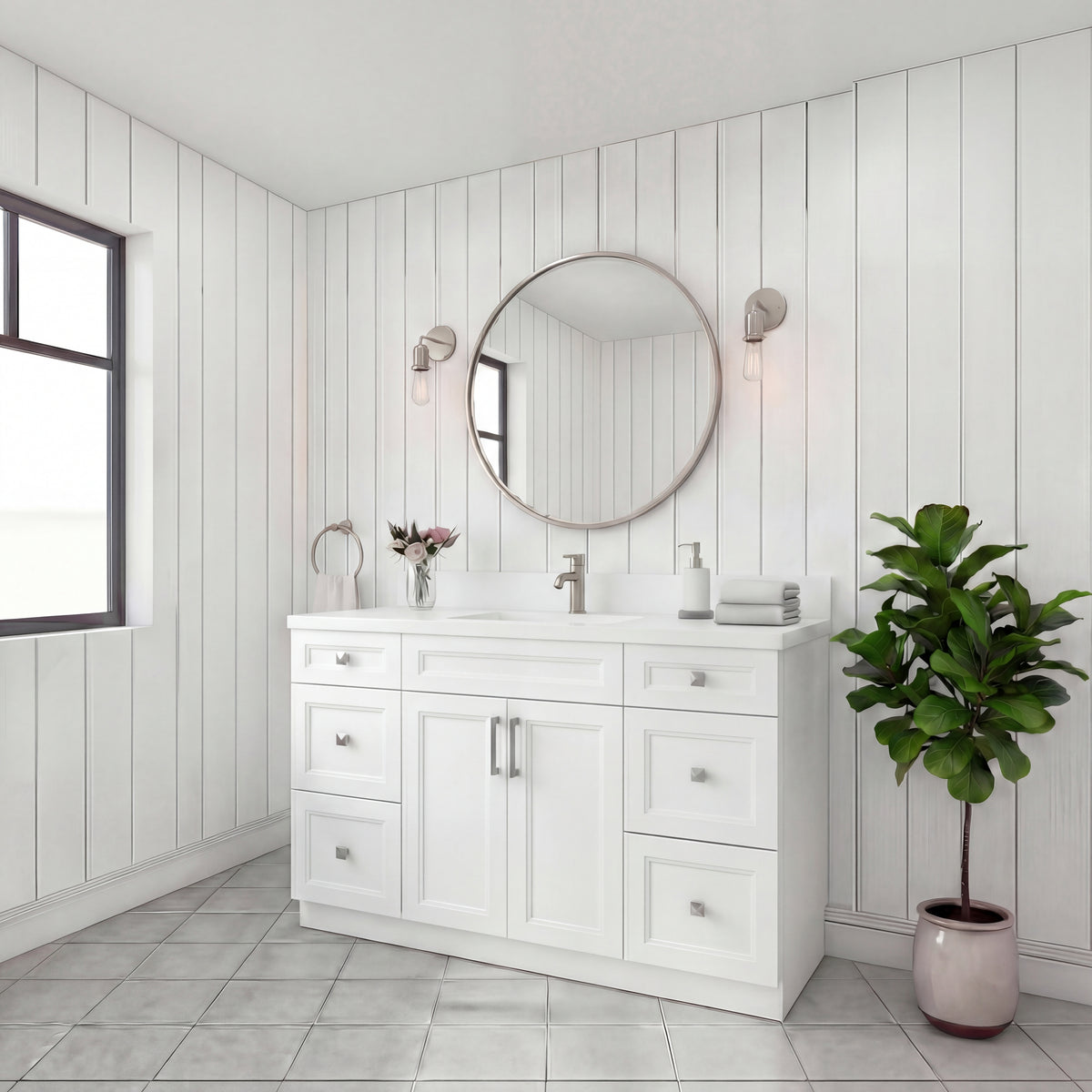 Tesoro 48" Shaker Bathroom Vanity With Quartz Countertop (Solid Wood)