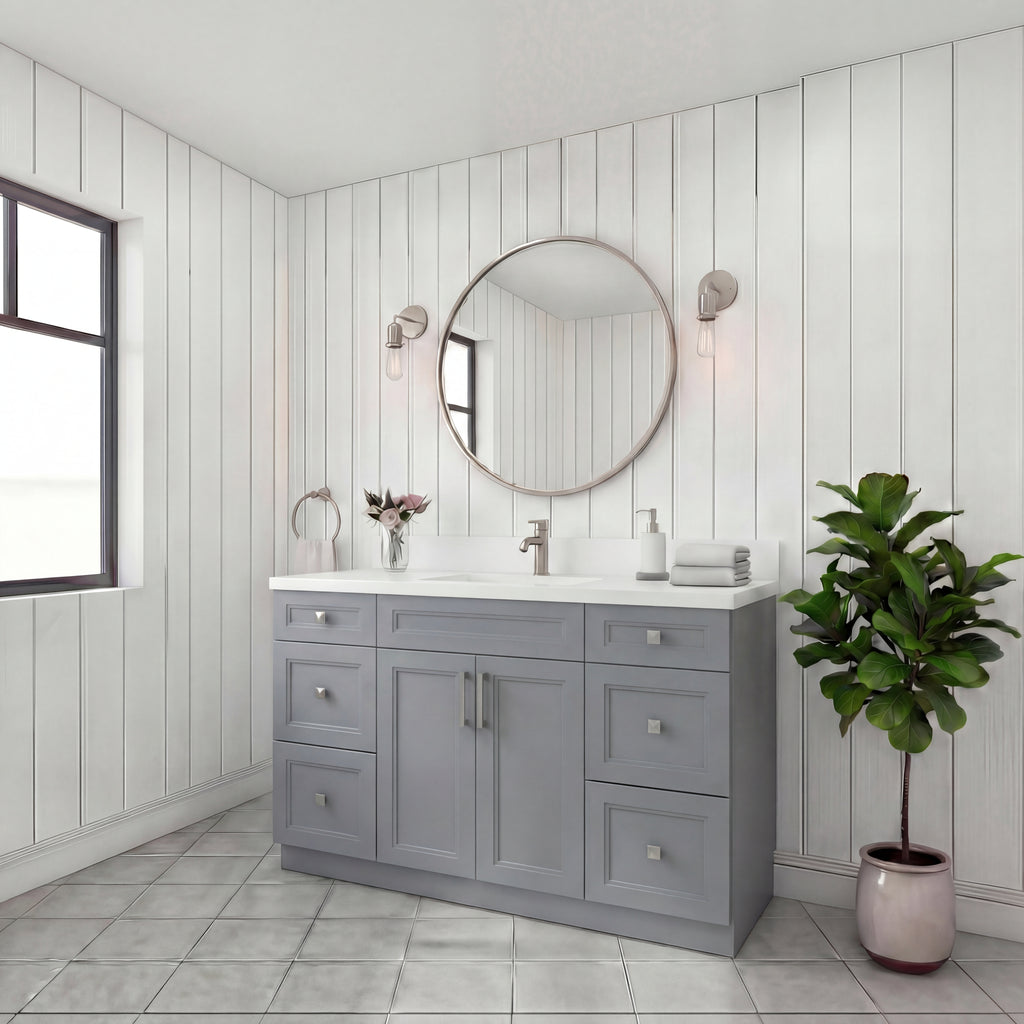 Tesoro 60" Single Sink Shaker Bathroom Vanity With Quartz Countertop (Solid Wood)