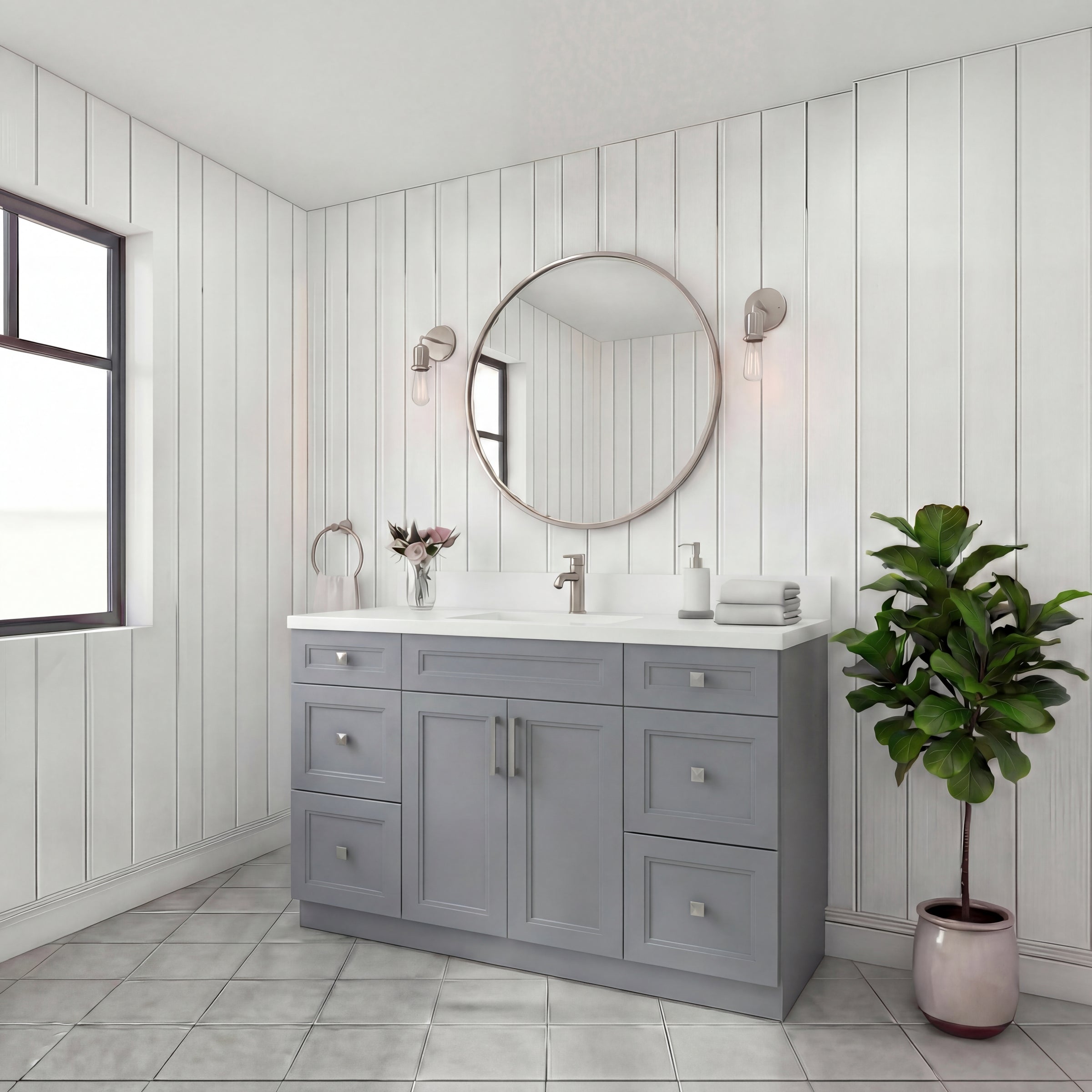 Tesoro 48" Shaker Bathroom Vanity With Quartz Countertop (Solid Wood)