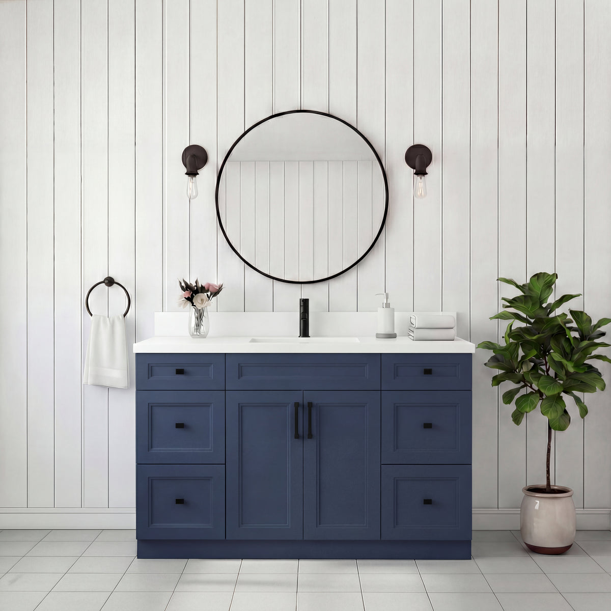Tesoro 48" Shaker Bathroom Vanity With Quartz Countertop (Solid Wood)