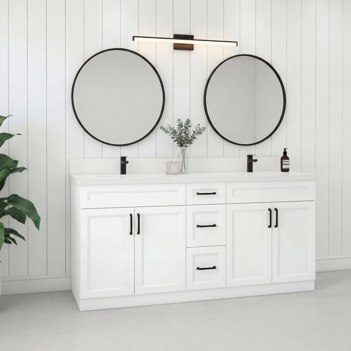 Tesoro 60" Double Sink Shaker Bathroom Vanity With Quartz Countertop (Solid Wood)
