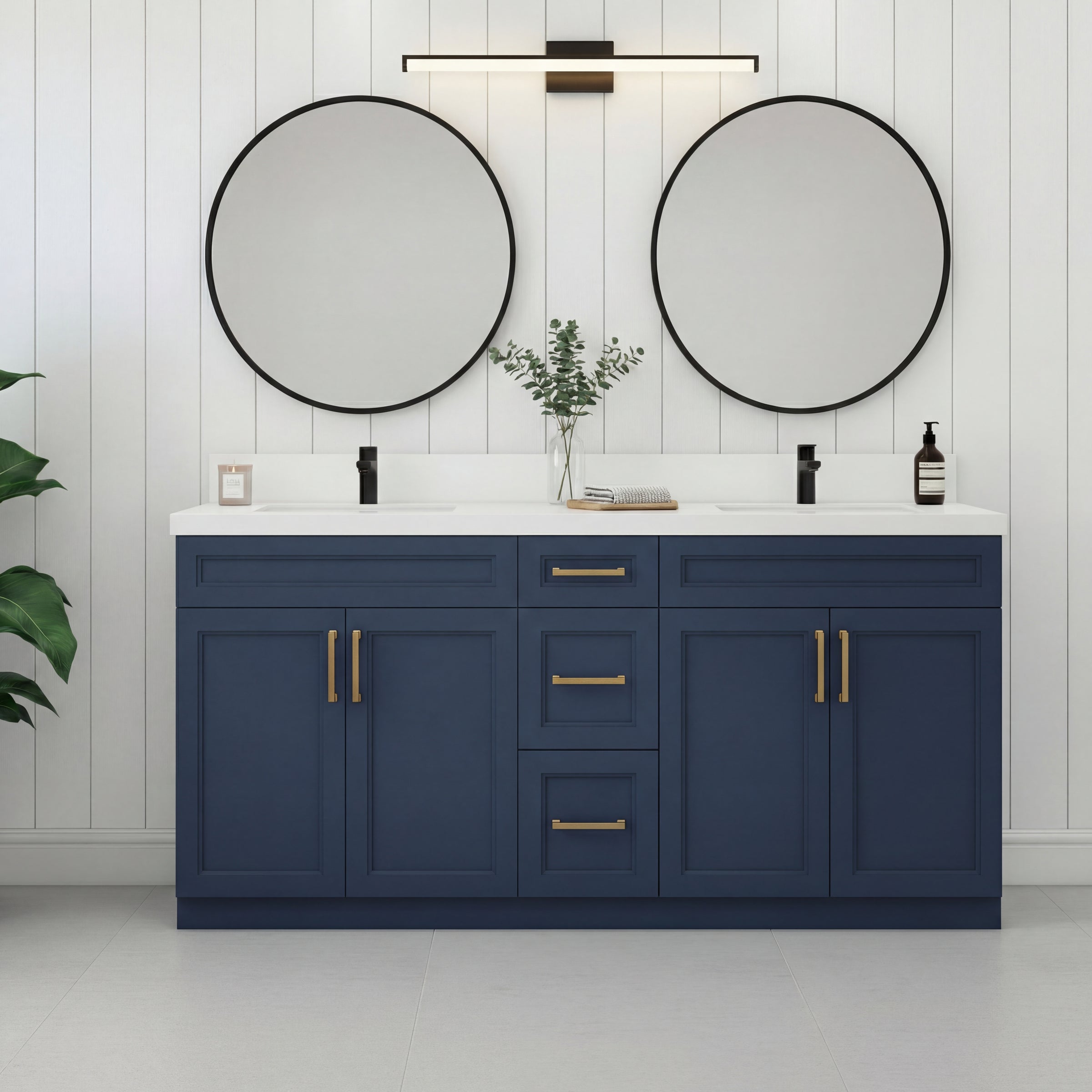 Tesoro 60" Double Sink Shaker Bathroom Vanity With Quartz Countertop (Solid Wood)