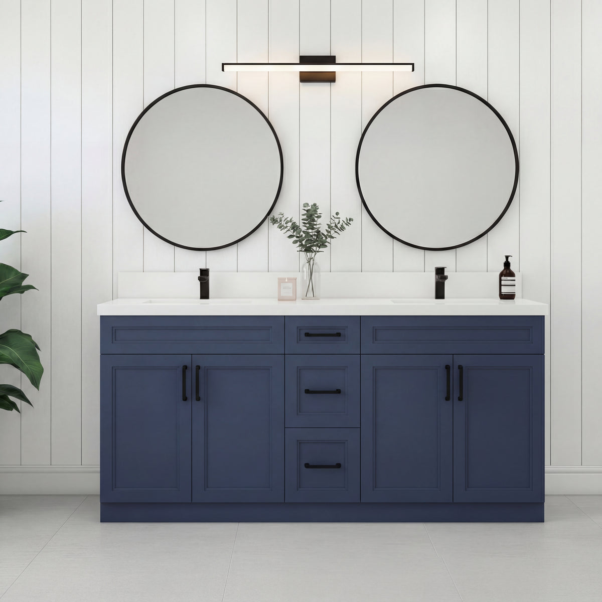 Tesoro 60" Double Sink Shaker Bathroom Vanity With Quartz Countertop (Solid Wood)