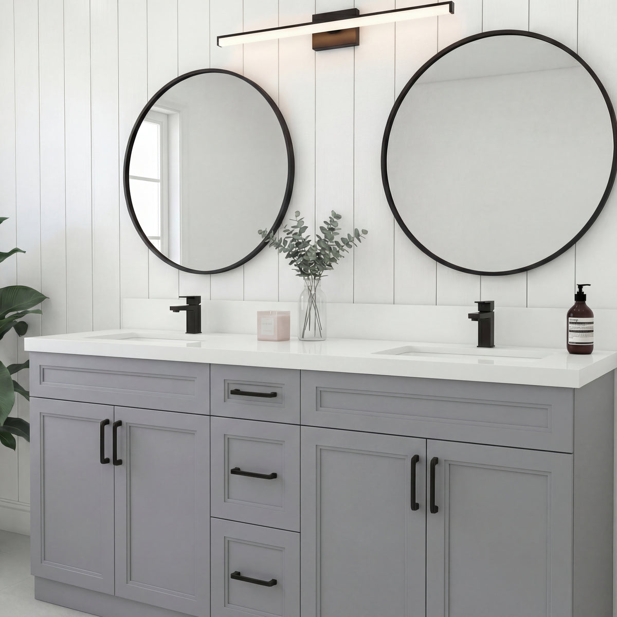 Tesoro 60" Double Sink Shaker Bathroom Vanity With Quartz Countertop (Solid Wood)