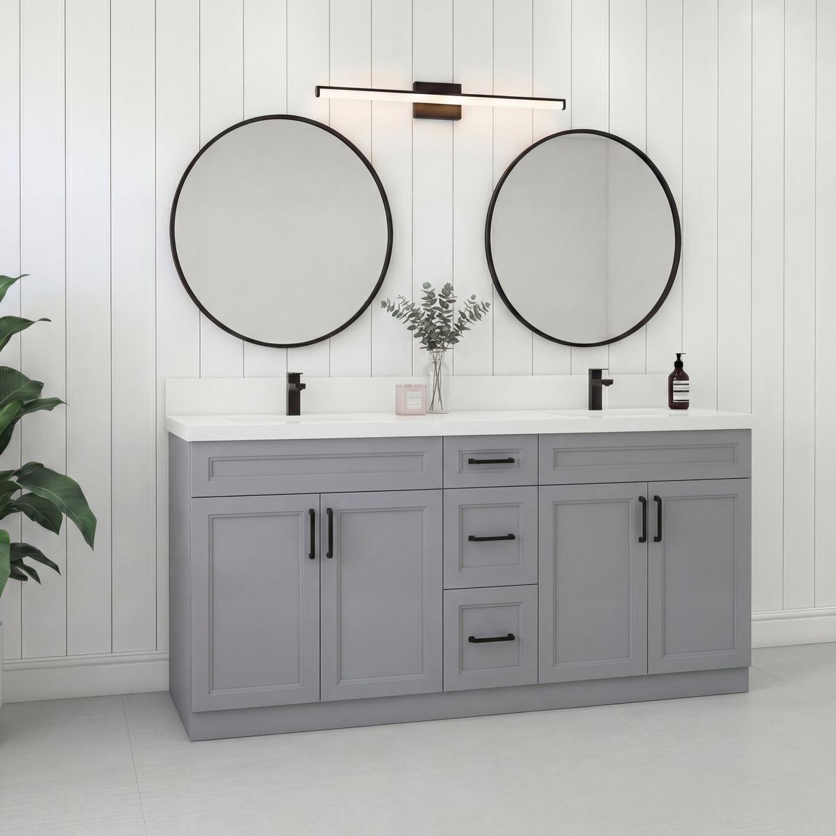 Tesoro 60" Double Sink Shaker Bathroom Vanity With Quartz Countertop (Solid Wood)