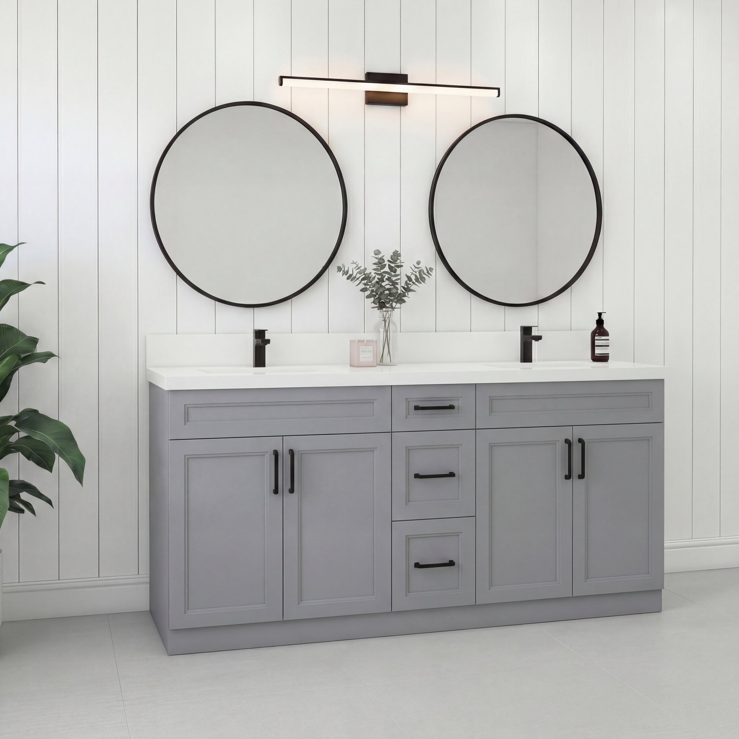 Tesoro 60" Double Sink Shaker Bathroom Vanity With Quartz Countertop (Solid Wood)