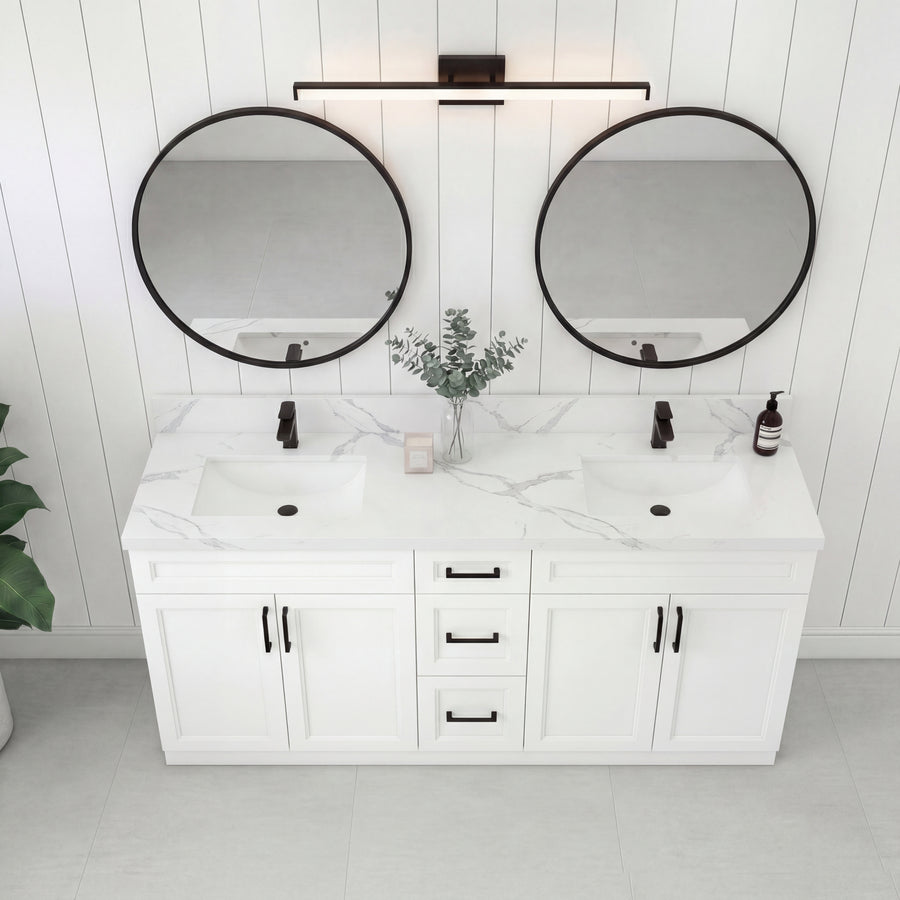 Tesoro 60" Double Sink Shaker Bathroom Vanity With Quartz Countertop (Solid Wood)