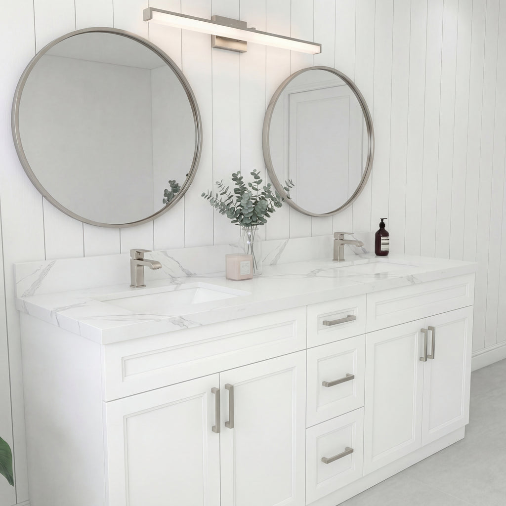 Tesoro 60" Double Sink Shaker Bathroom Vanity With Quartz Countertop (Solid Wood)