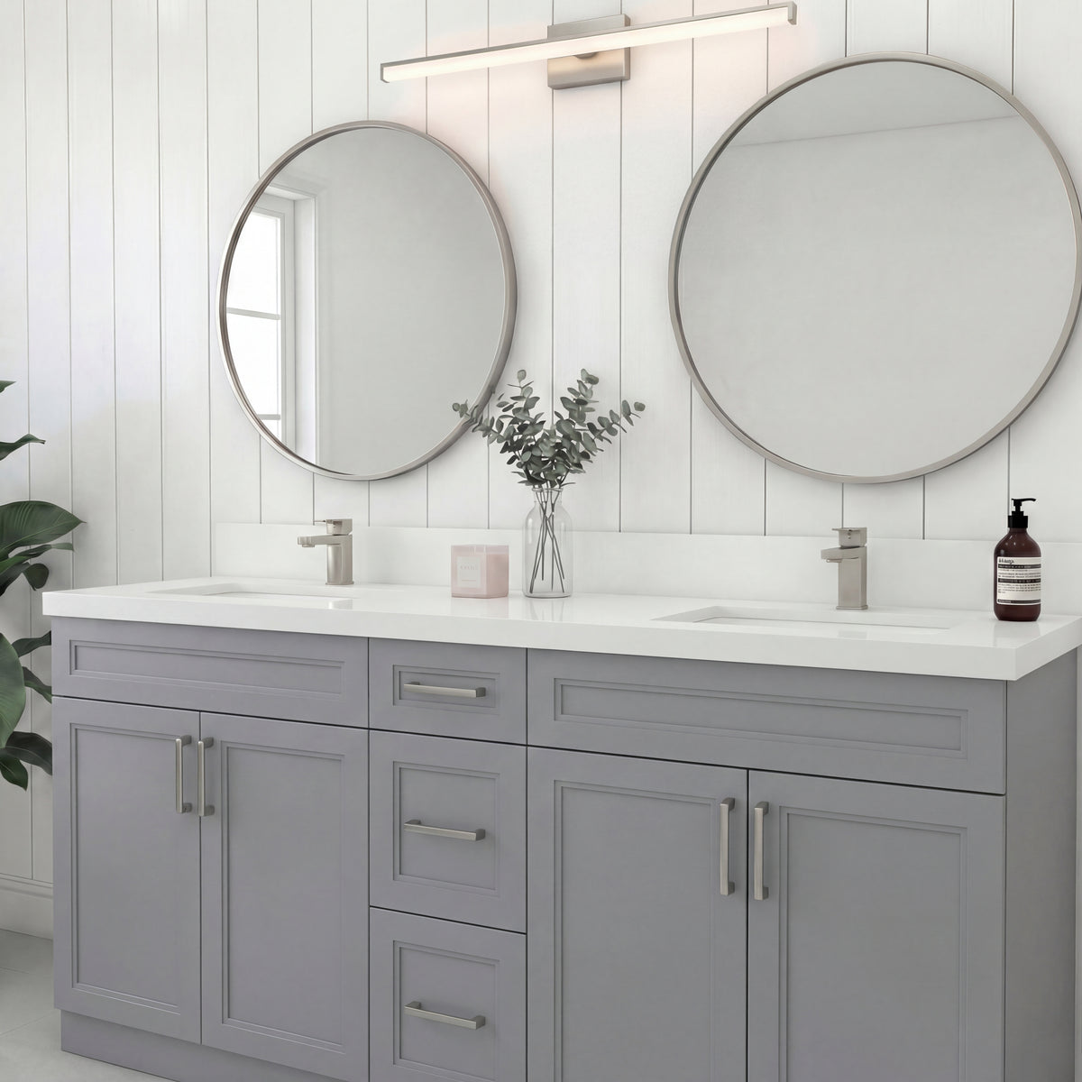 Tesoro 60" Double Sink Shaker Bathroom Vanity With Quartz Countertop (Solid Wood)