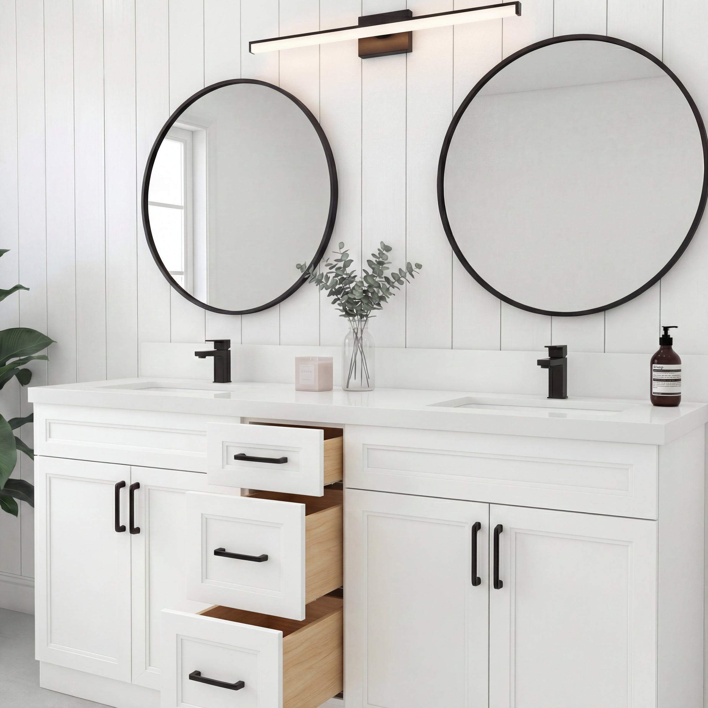 Tesoro 60" Double Sink Shaker Bathroom Vanity With Quartz Countertop (Solid Wood)