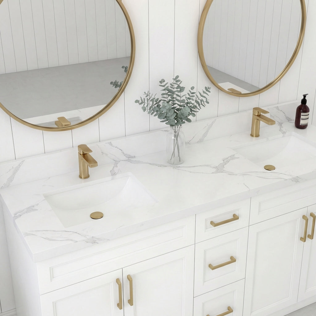 Tesoro 60" Double Sink Shaker Bathroom Vanity With Quartz Countertop (Solid Wood)