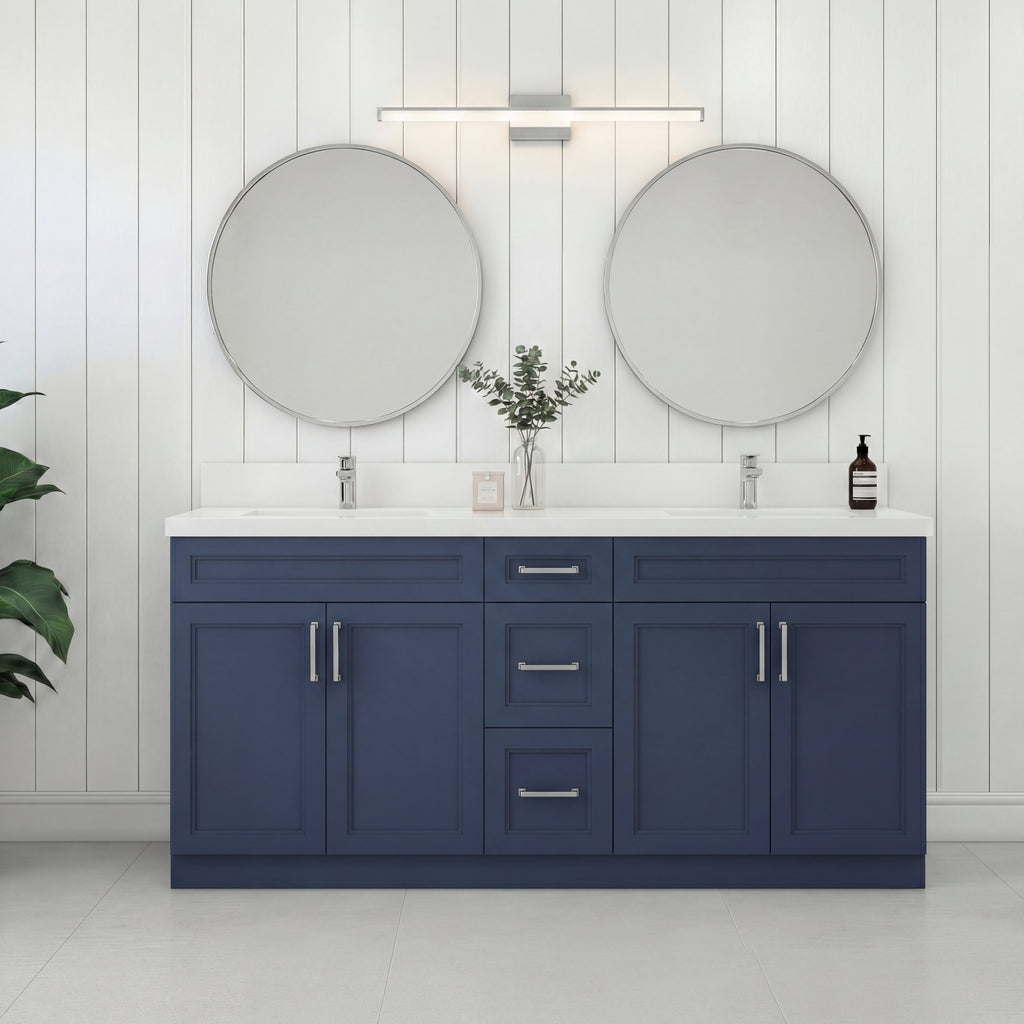 Tesoro 60" Double Sink Shaker Bathroom Vanity With Quartz Countertop (Solid Wood)