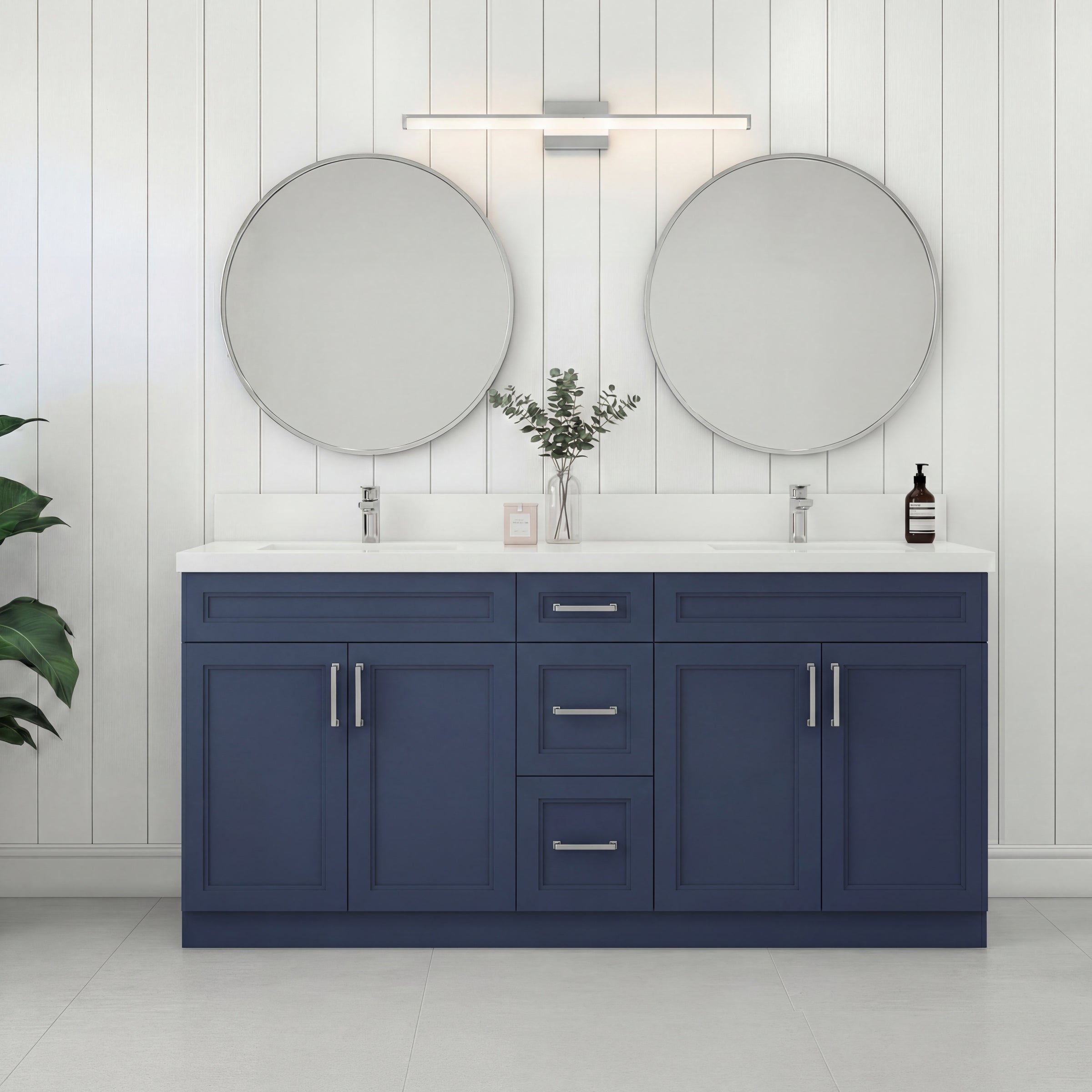 Tesoro 60" Double Sink Shaker Bathroom Vanity With Quartz Countertop (Solid Wood)