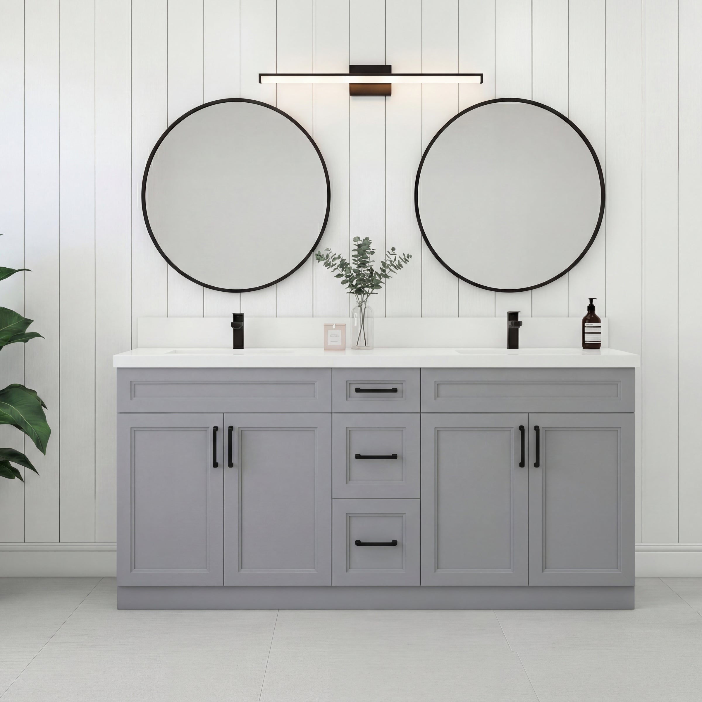 Tesoro 60" Double Sink Shaker Bathroom Vanity With Quartz Countertop (Solid Wood)