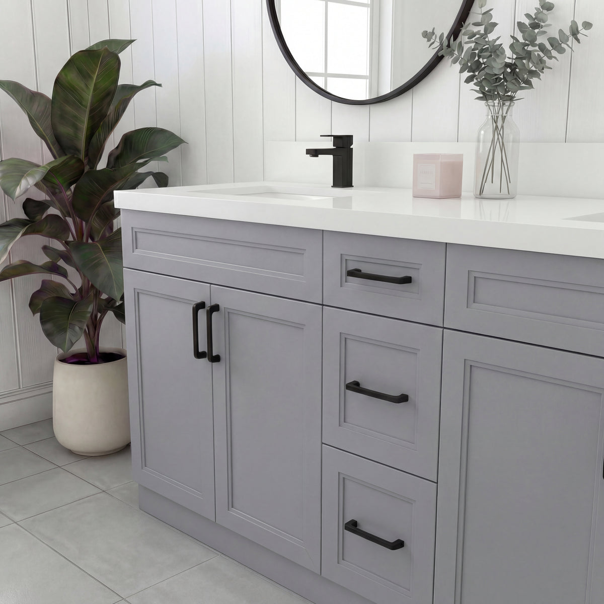 Tesoro 60" Double Sink Shaker Bathroom Vanity With Quartz Countertop (Solid Wood)