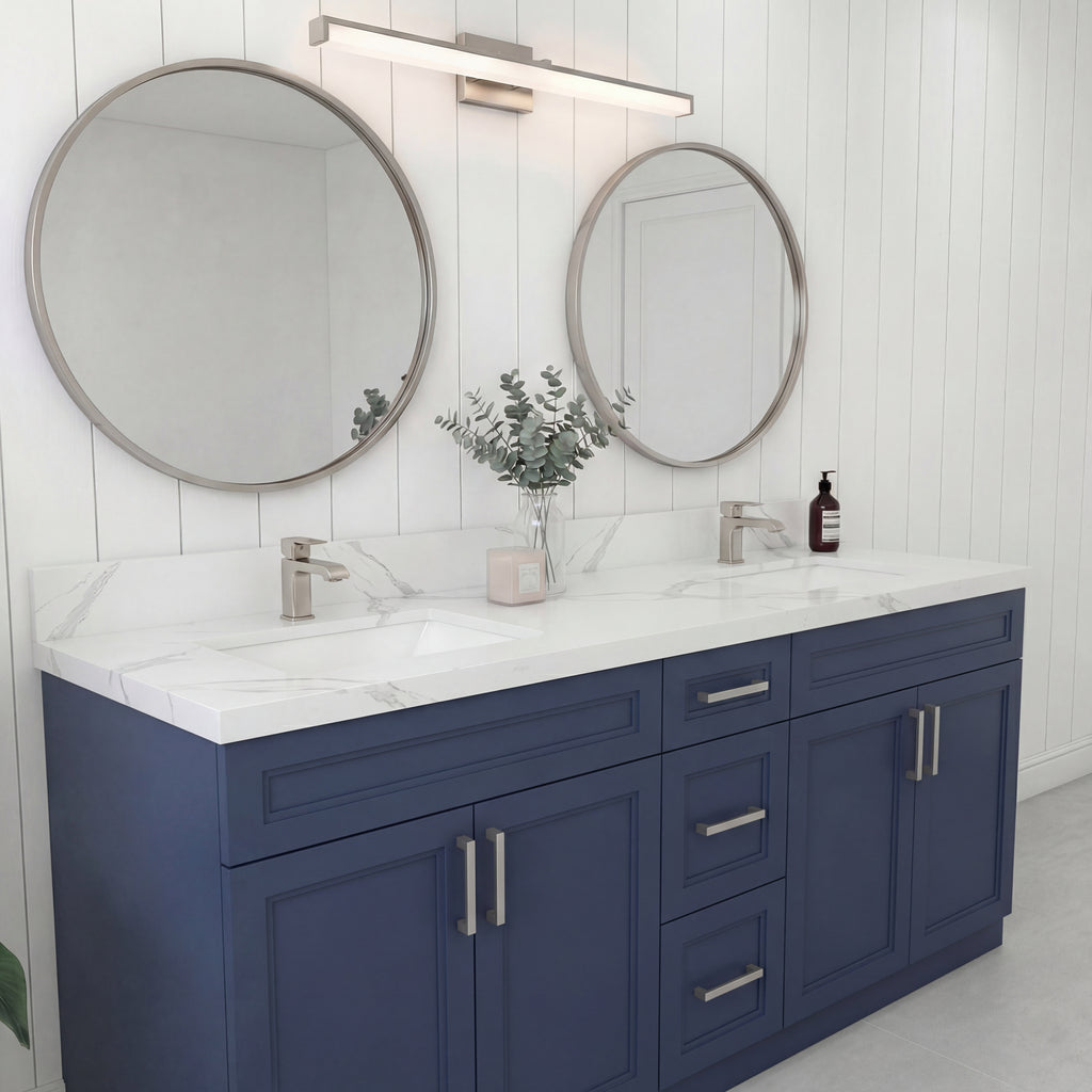 Tesoro 60" Double Sink Shaker Bathroom Vanity With Quartz Countertop (Solid Wood)