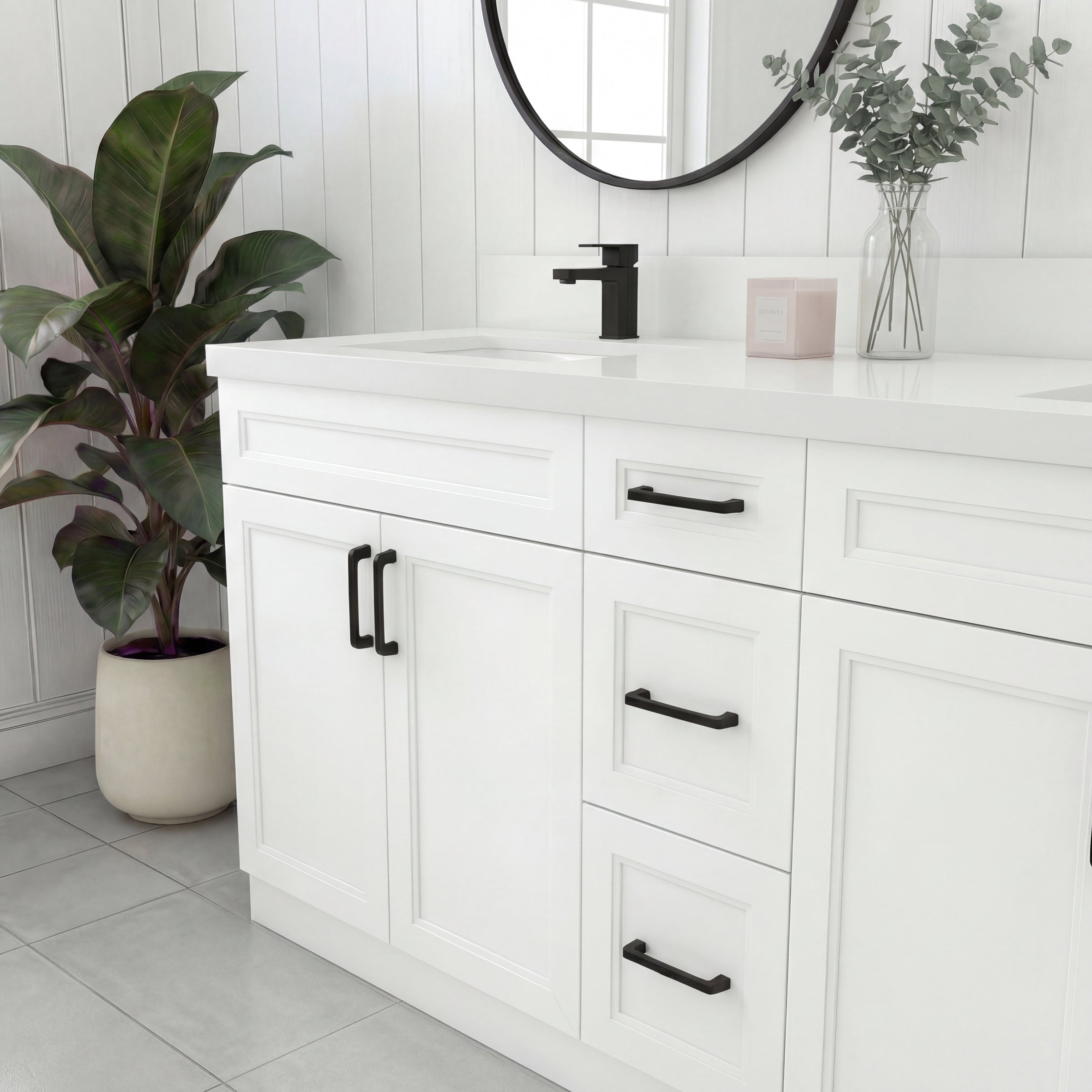 Tesoro 60" Double Sink Shaker Bathroom Vanity With Quartz Countertop (Solid Wood)