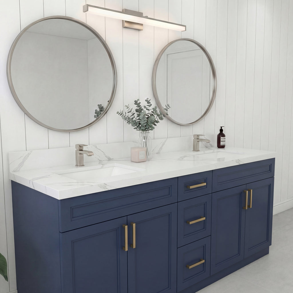 Tesoro 60" Double Sink Shaker Bathroom Vanity With Quartz Countertop (Solid Wood)