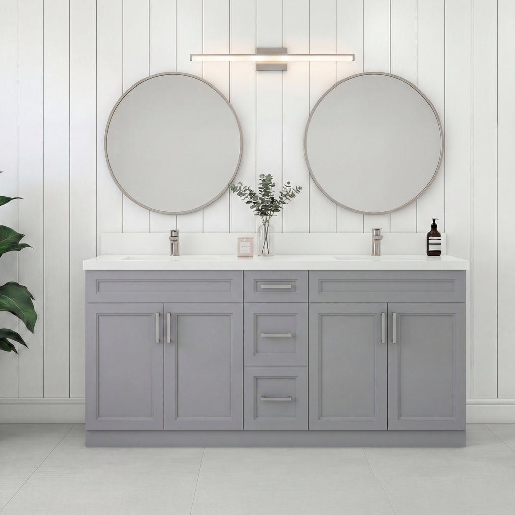 Tesoro 60" Double Sink Shaker Bathroom Vanity With Quartz Countertop (Solid Wood)