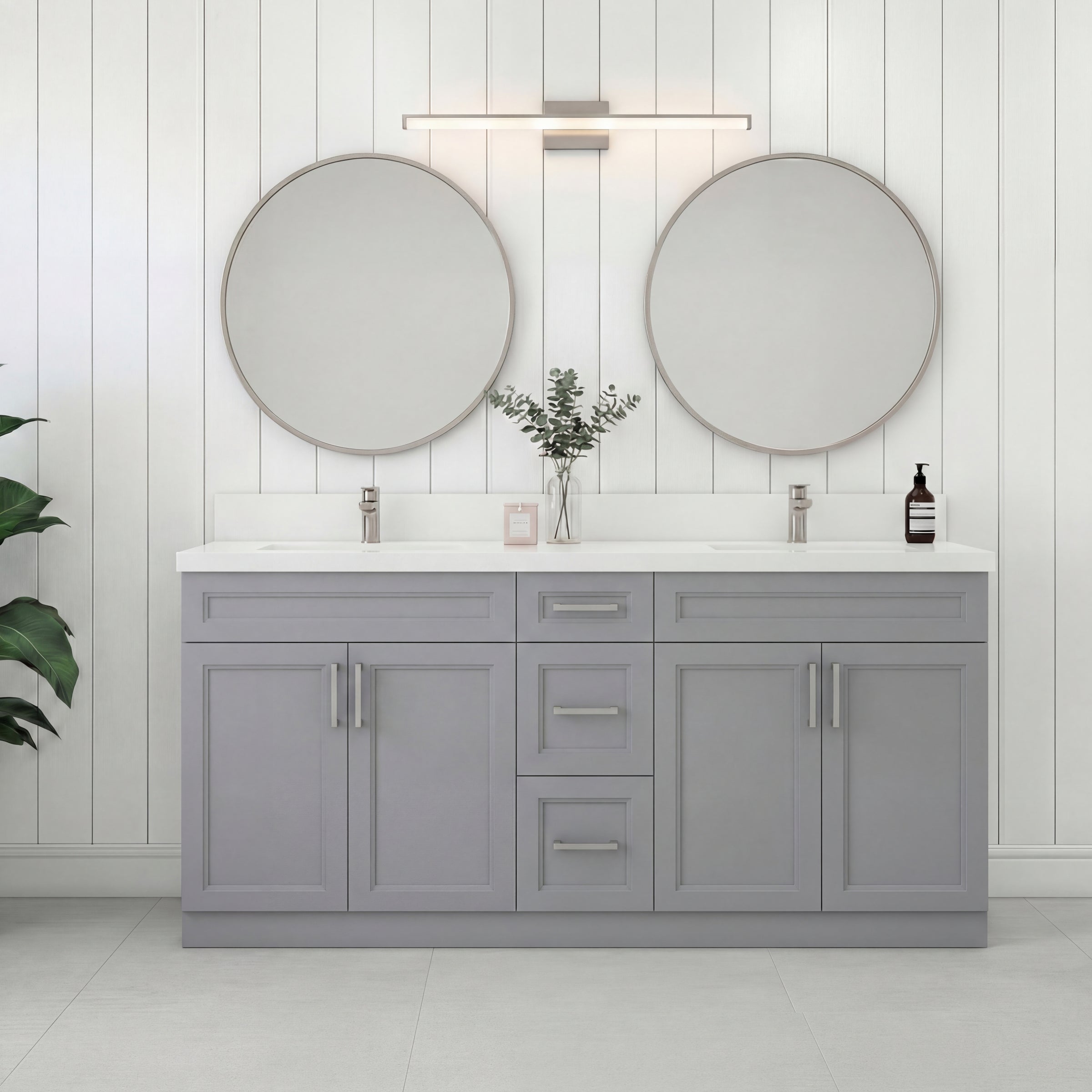 Tesoro 60" Double Sink Shaker Bathroom Vanity With Quartz Countertop (Solid Wood)