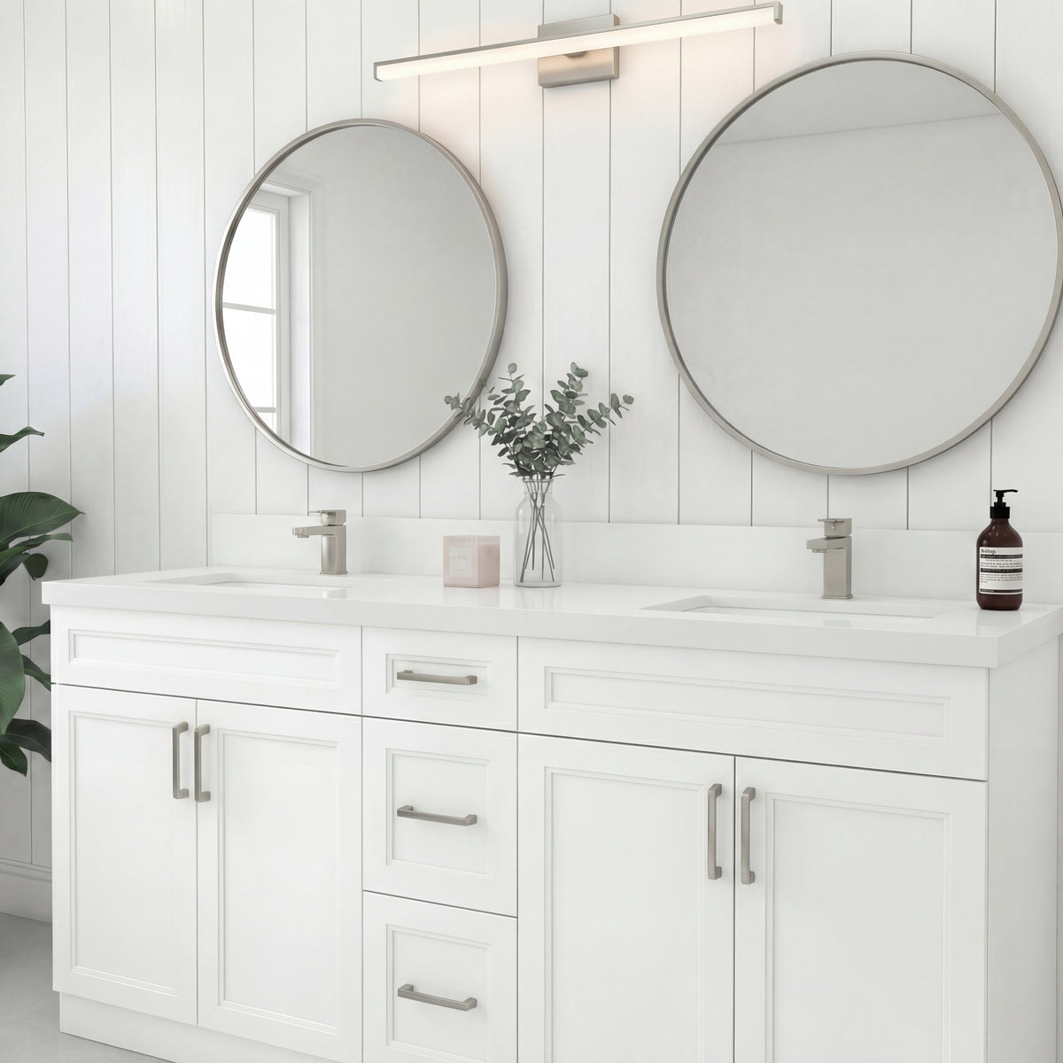 Tesoro 60" Double Sink Shaker Bathroom Vanity With Quartz Countertop (Solid Wood)