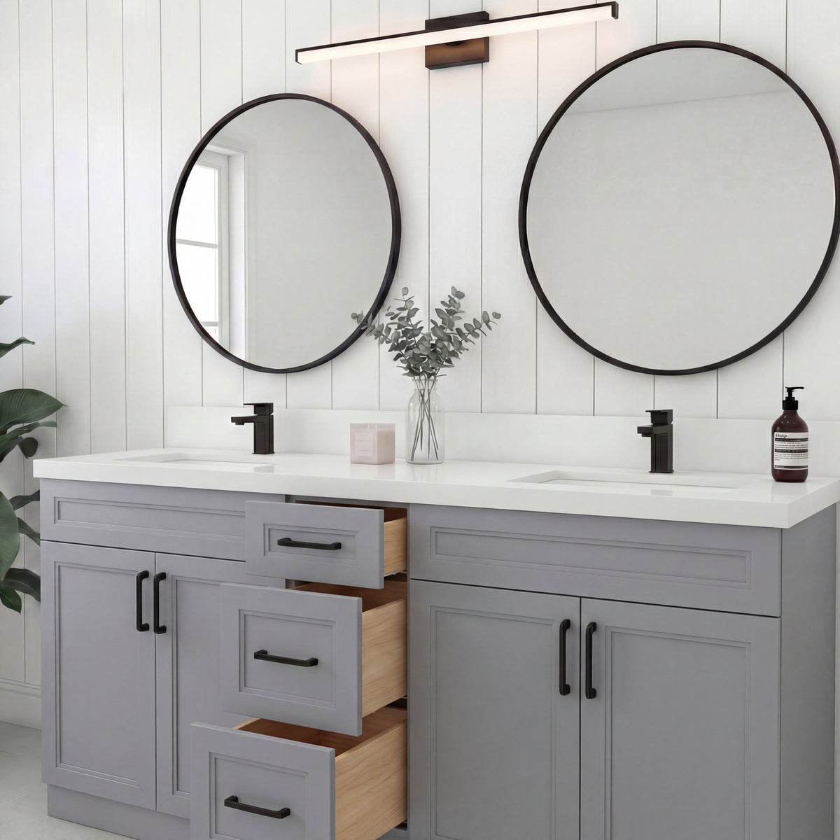 Tesoro 60" Double Sink Shaker Bathroom Vanity With Quartz Countertop (Solid Wood)