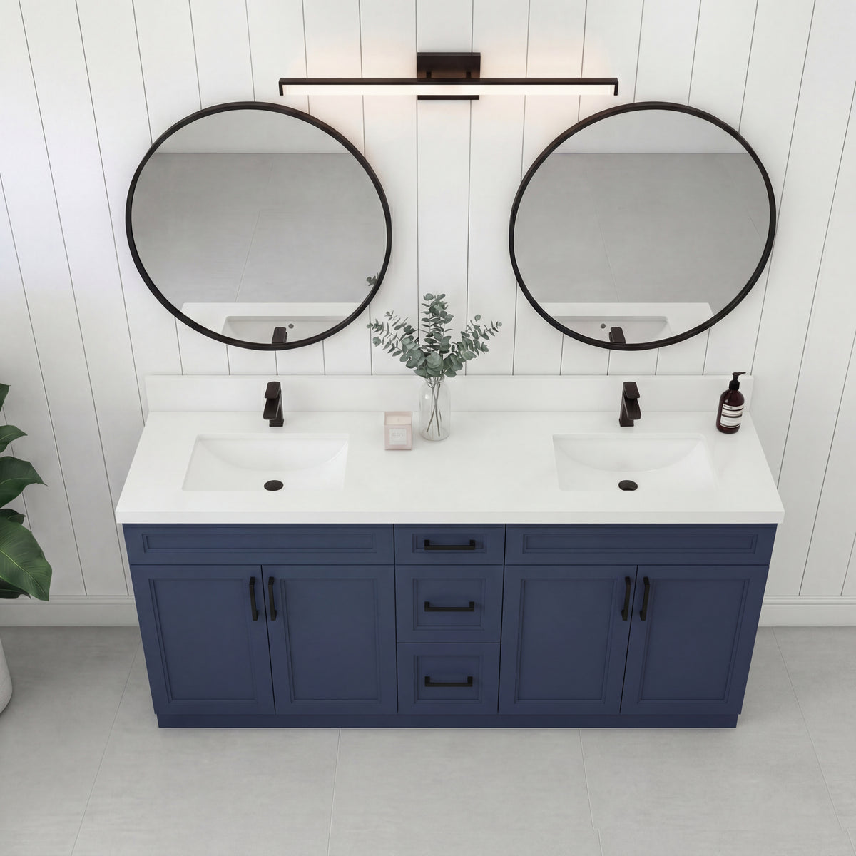 Tesoro 60" Double Sink Shaker Bathroom Vanity With Quartz Countertop (Solid Wood)