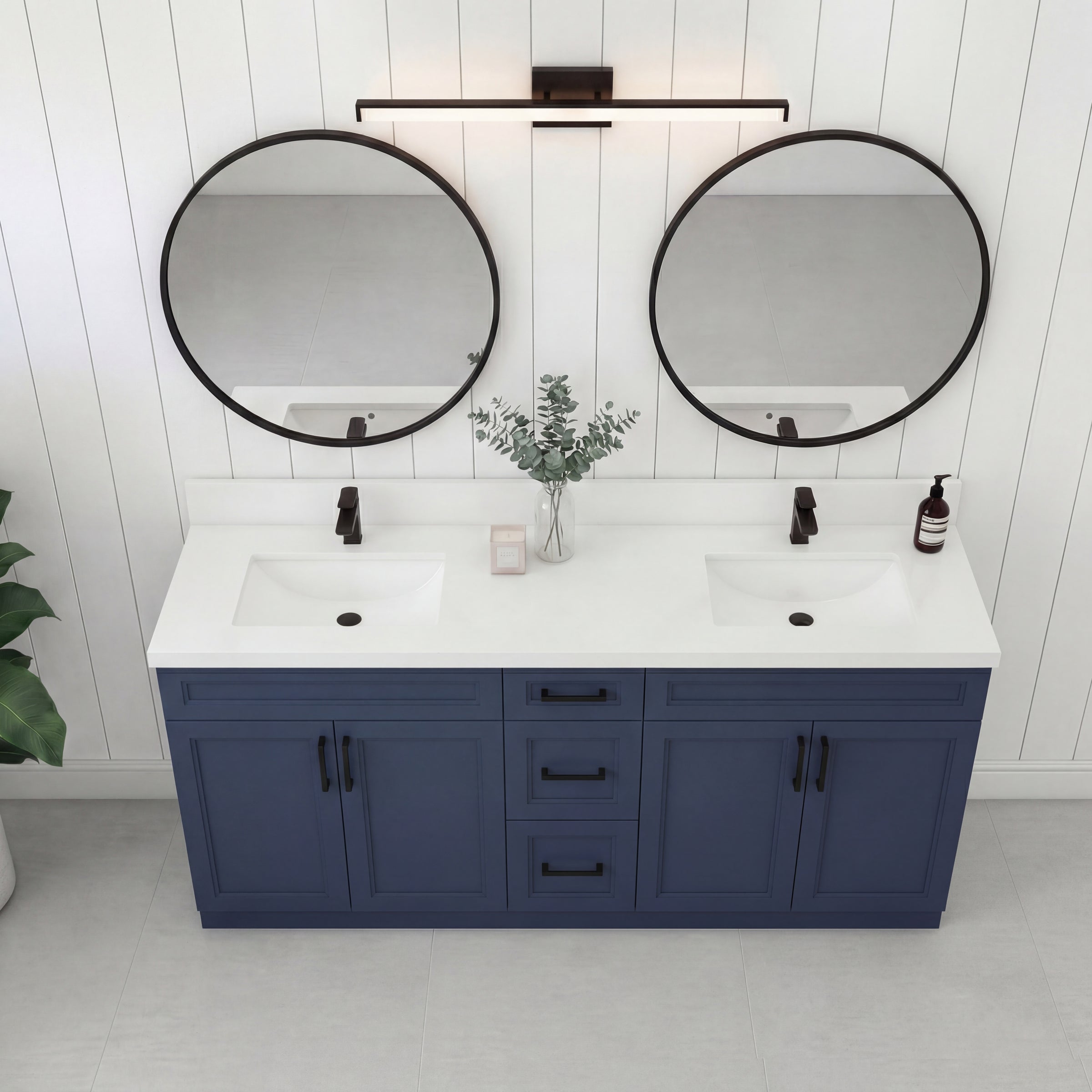 Tesoro 60" Double Sink Shaker Bathroom Vanity With Quartz Countertop (Solid Wood)