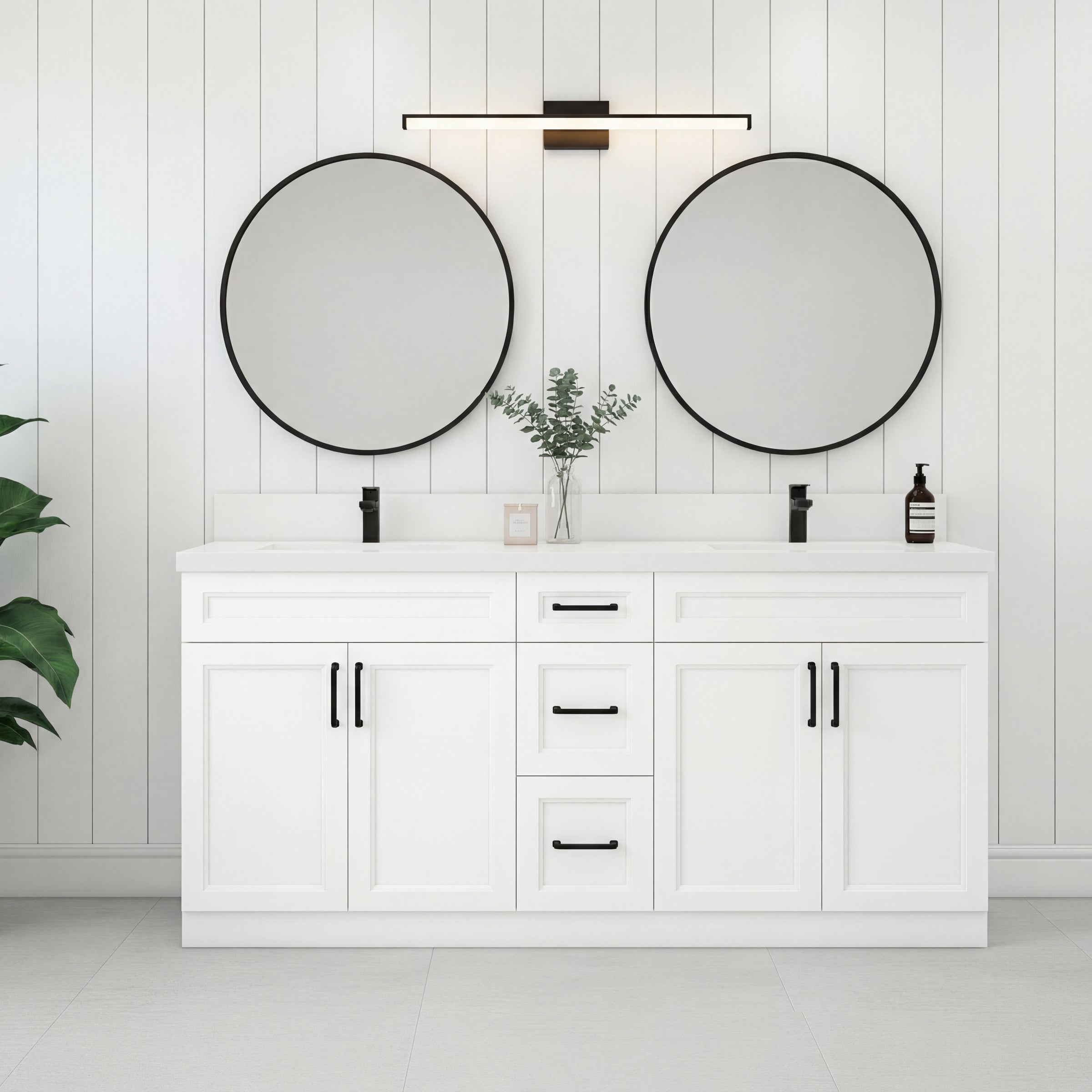 Tesoro 60" Double Sink Shaker Bathroom Vanity With Quartz Countertop (Solid Wood)